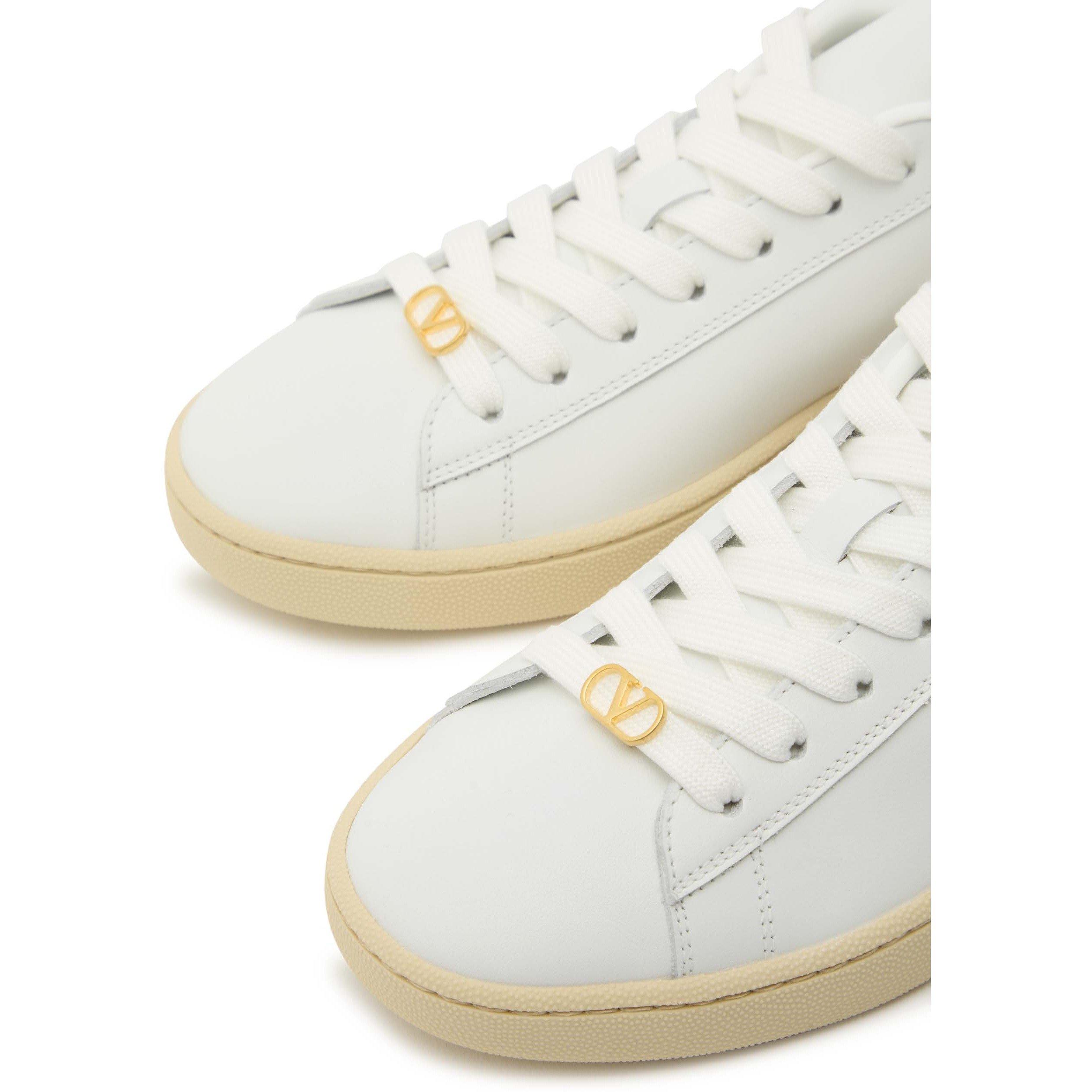 WHITE AND GREEN - Valentino - Women's Royco Leather Low-Top Trainers - 4