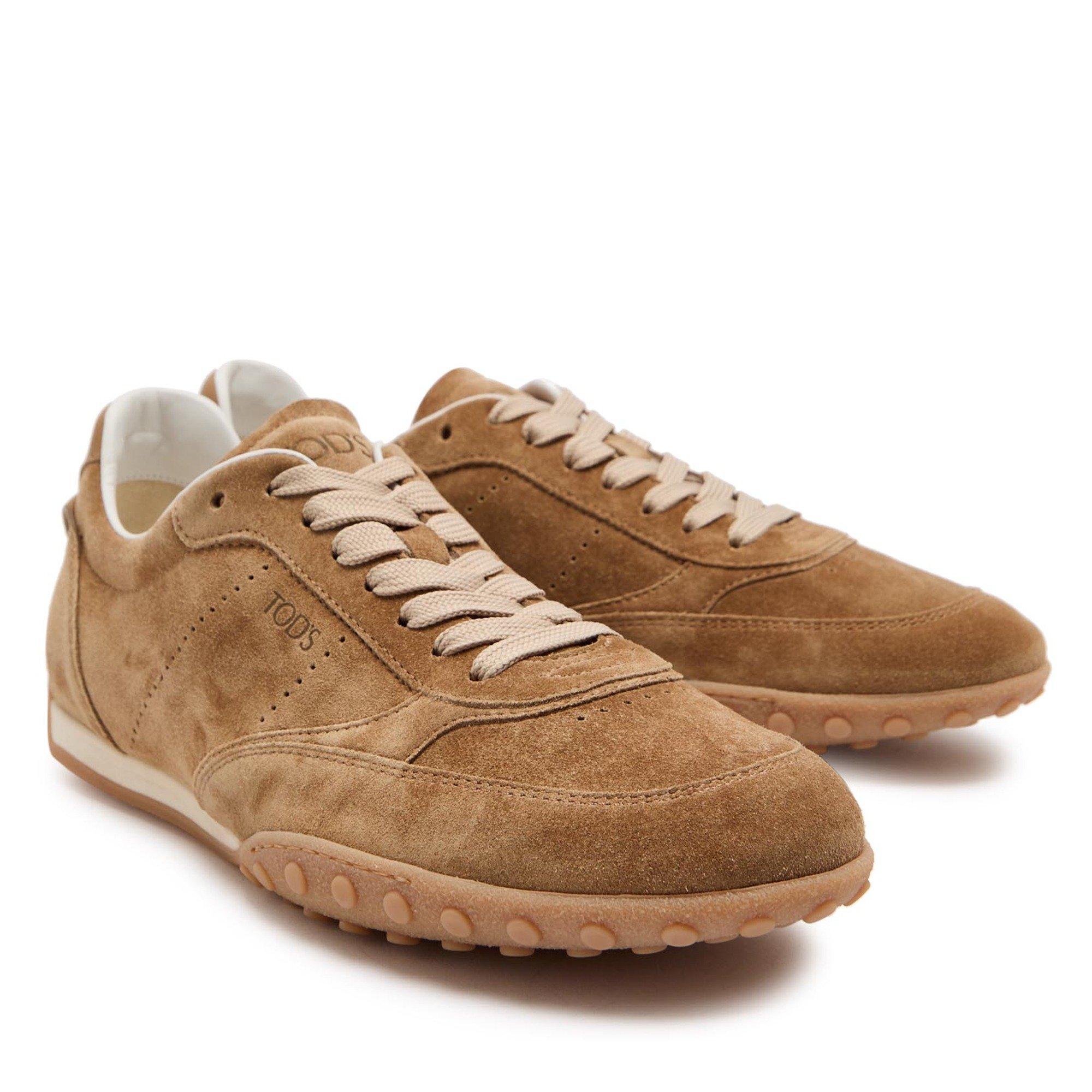 BROWN - Tods - Women's Sportiva Allacciata Suede Low-Top Trainers - 3