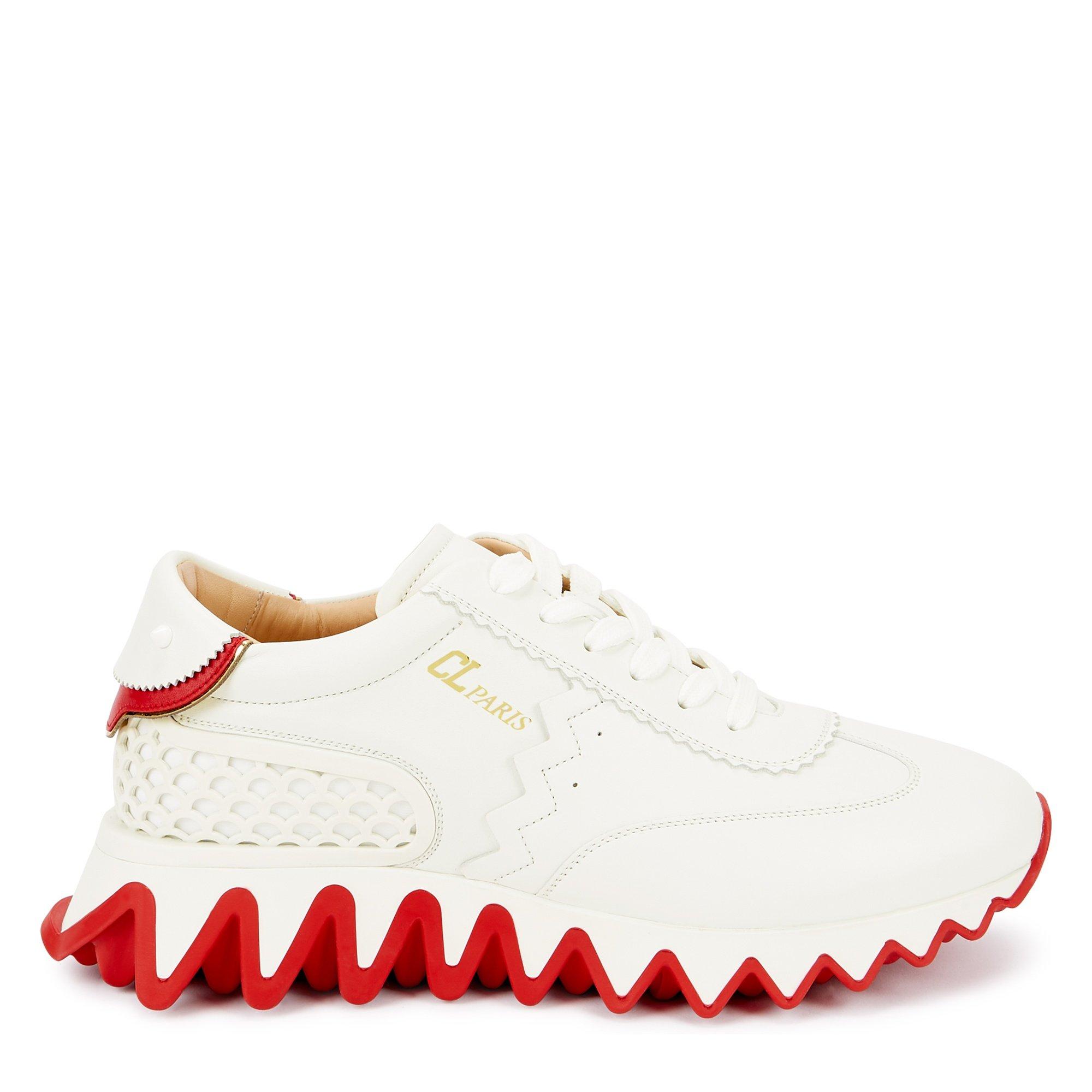 WHITE AND RED - Christian Louboutin - Women's Loubishark Leather Low-Top Trainers - 1