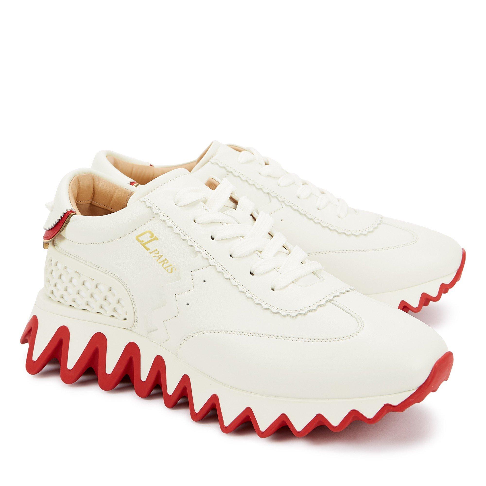 WHITE AND RED - Christian Louboutin - Women's Loubishark Leather Low-Top Trainers - 2