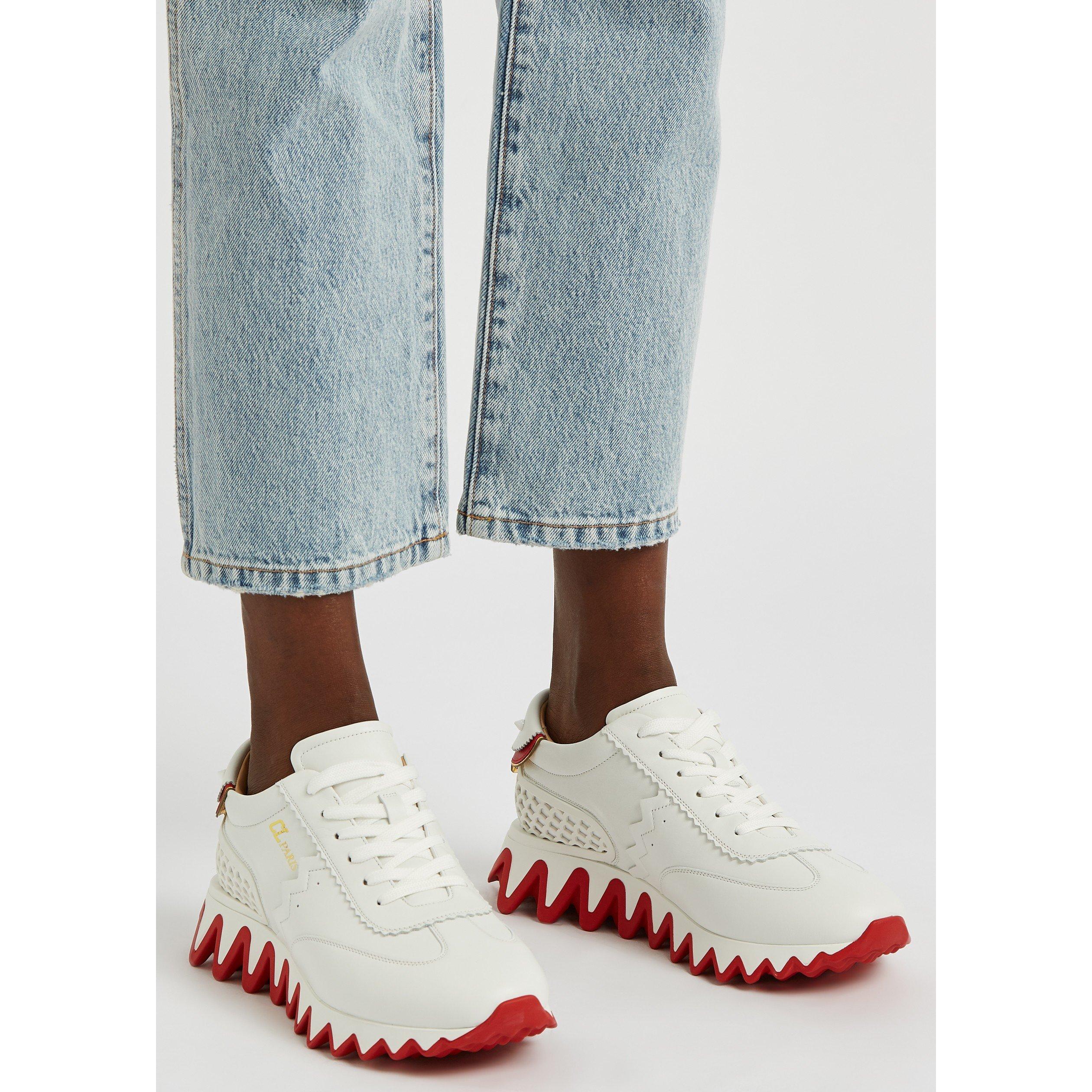 WHITE AND RED - Christian Louboutin - Women's Loubishark Leather Low-Top Trainers - 3
