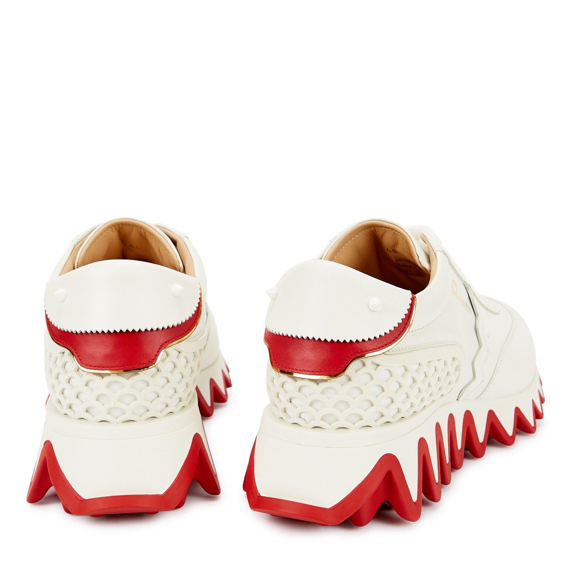 WHITE AND RED - Christian Louboutin - Women's Loubishark Leather Low-Top Trainers - 4