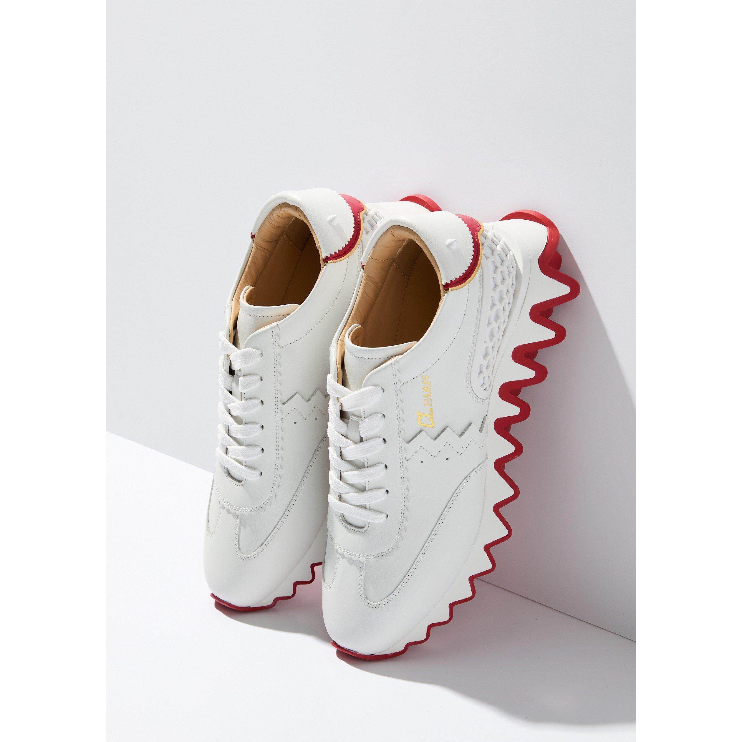 WHITE AND RED - Christian Louboutin - Women's Loubishark Leather Low-Top Trainers - 6