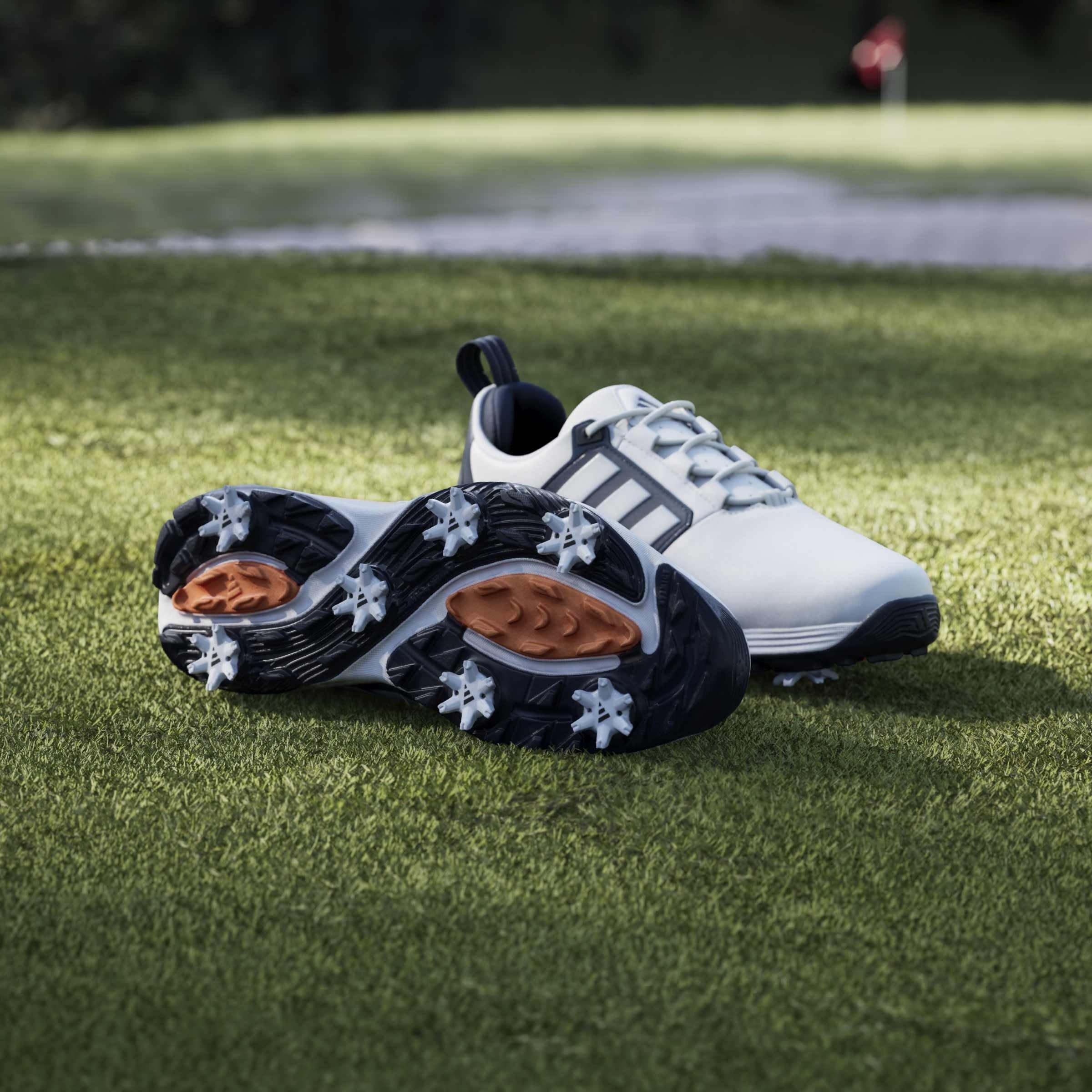  Ftwrwhite/Navy - adidas - Men's Spiked Golf Shoes - 11