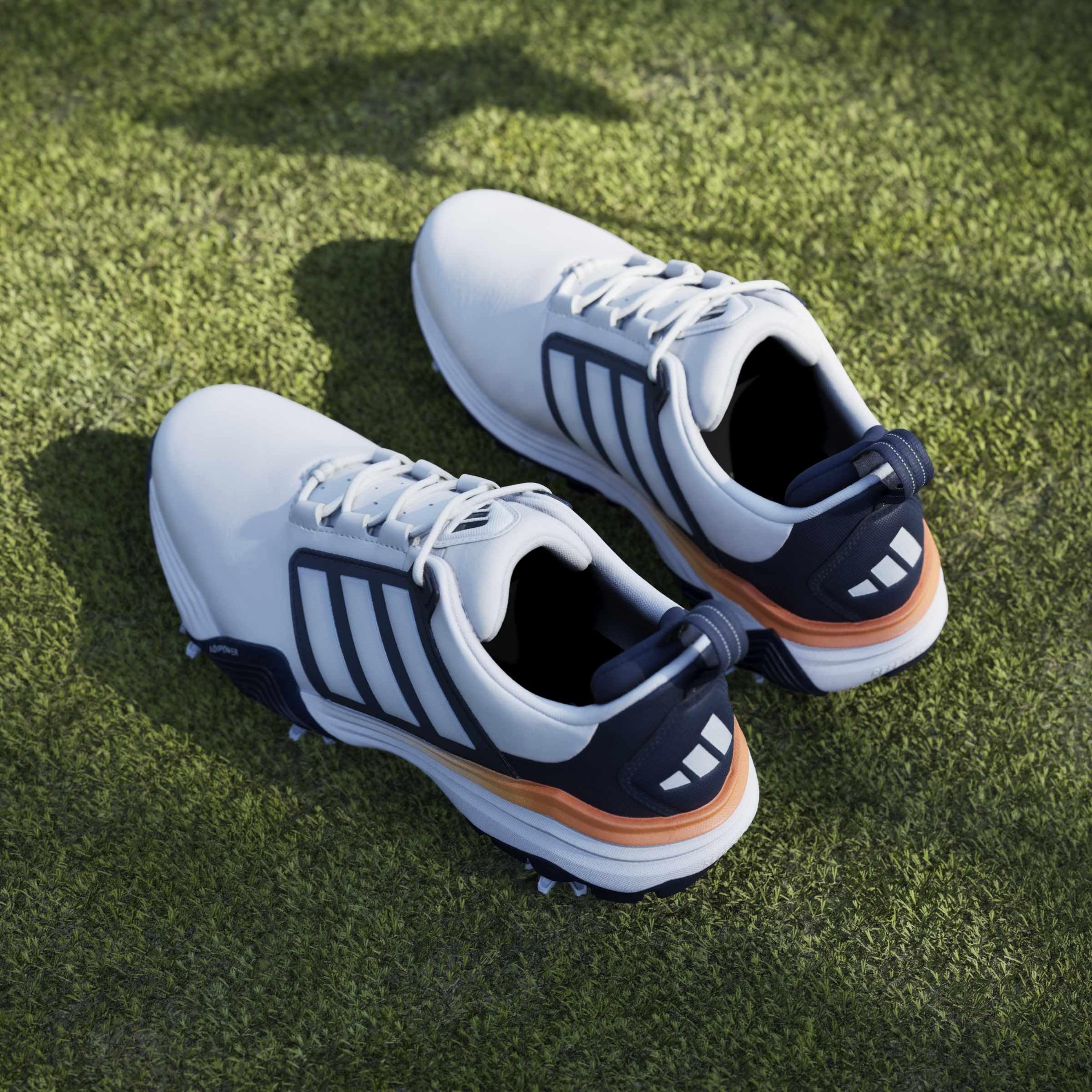  Ftwrwhite/Navy - adidas - Men's Spiked Golf Shoes - 15