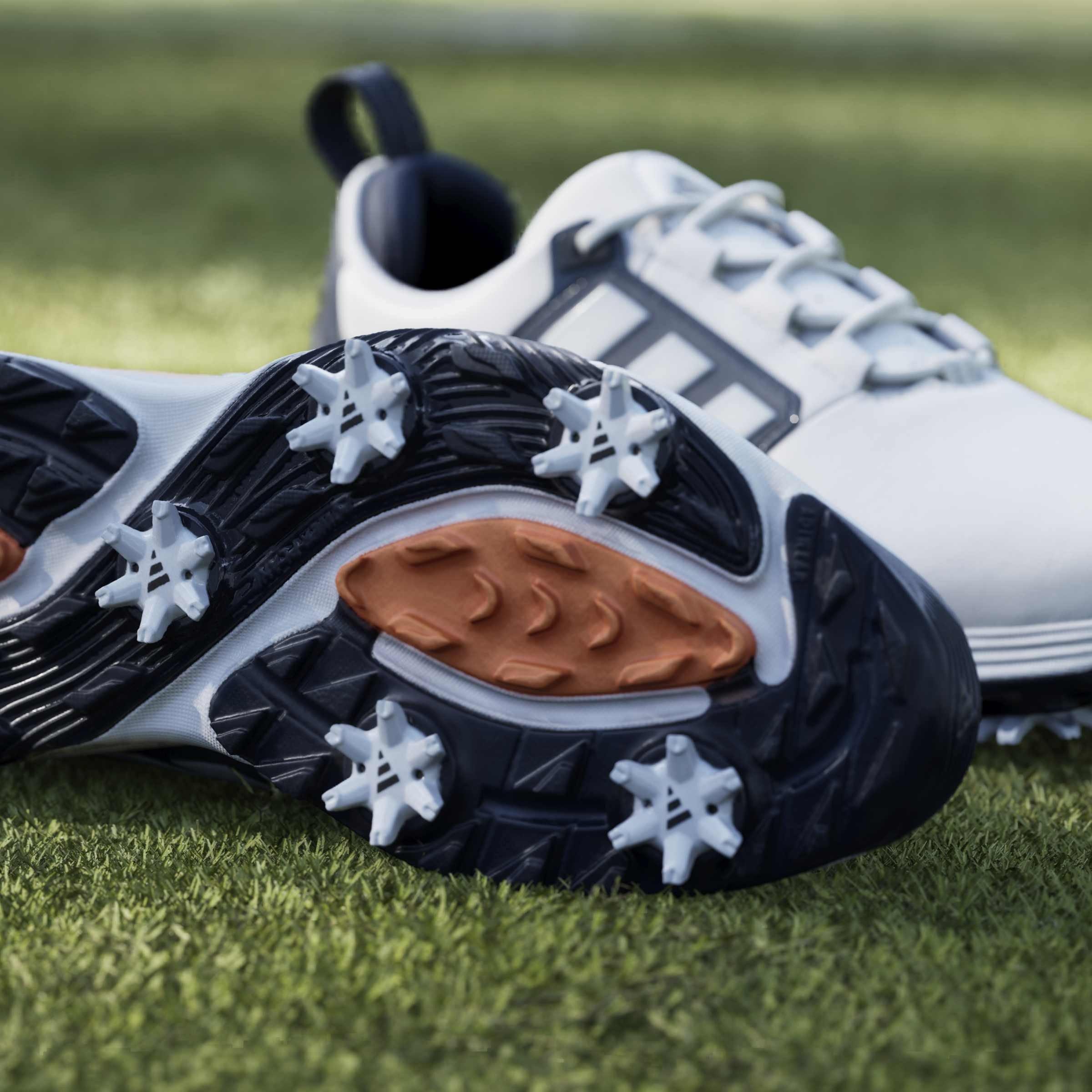 Ftwrwhite/Navy - adidas - Men's Spiked Golf Shoes - 16