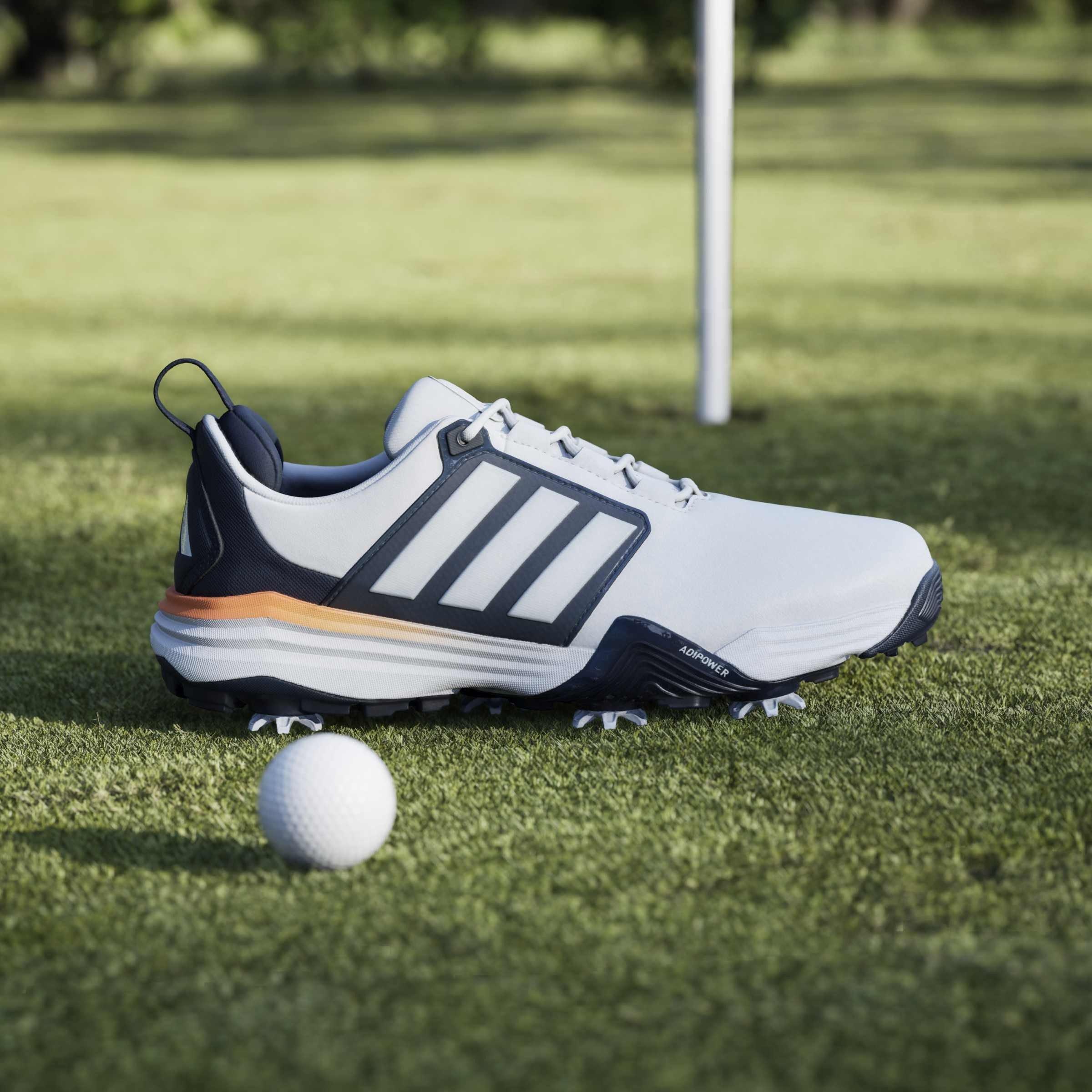  Ftwrwhite/Navy - adidas - Men's Spiked Golf Shoes - 10