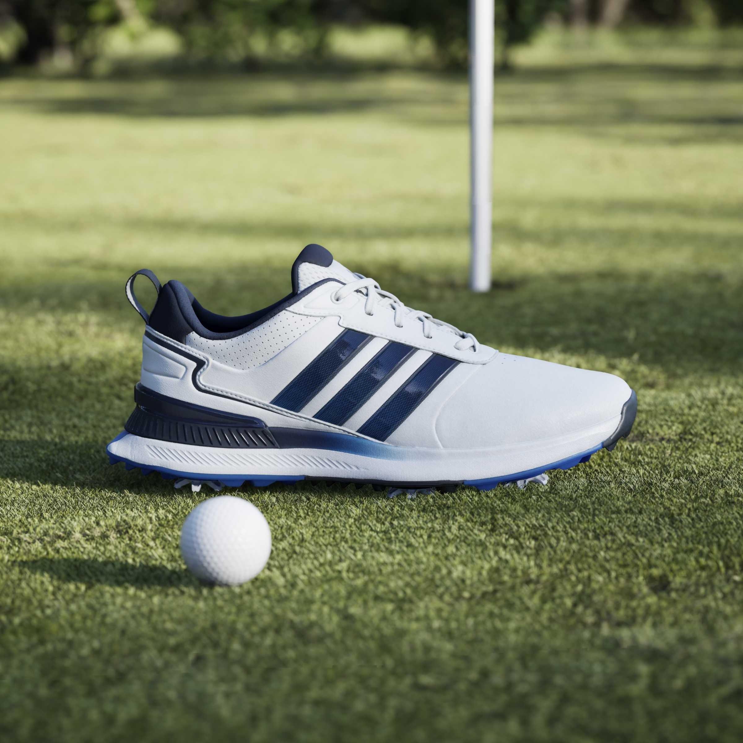  Ftwrwhite/Navy - adidas - Men's Spiked Golf Shoes - 10