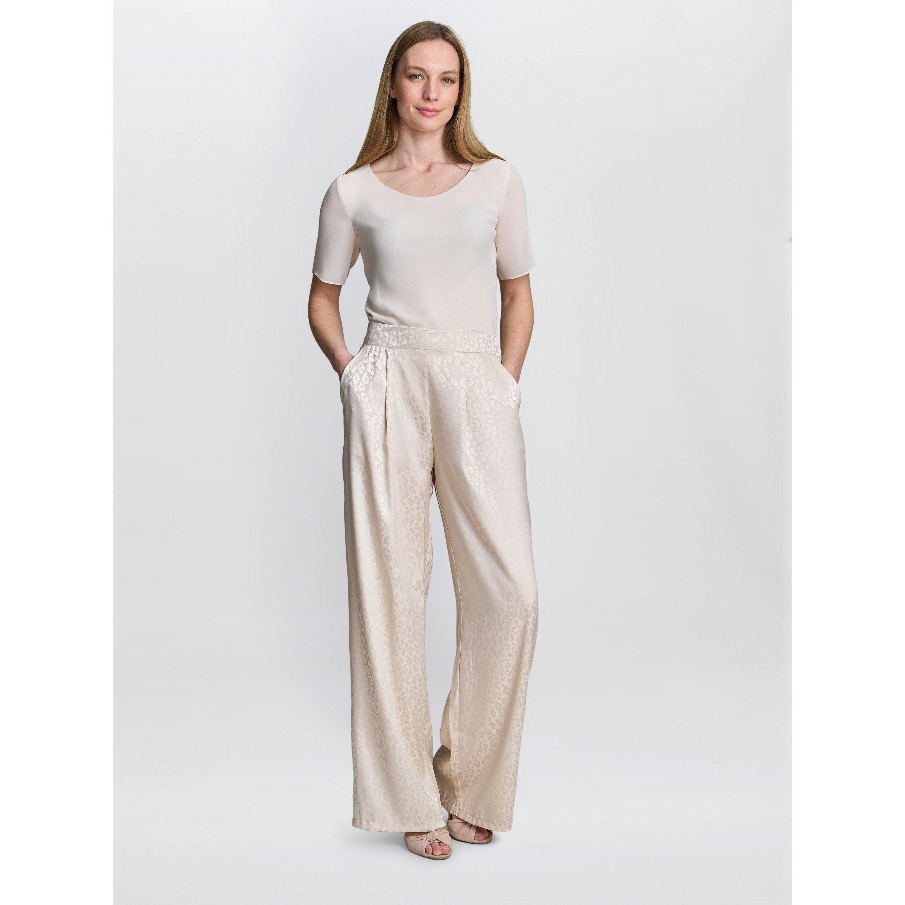 Gina Bacconi Women's Sabine Satin Jacquard Pull On Trouser - Cream - S