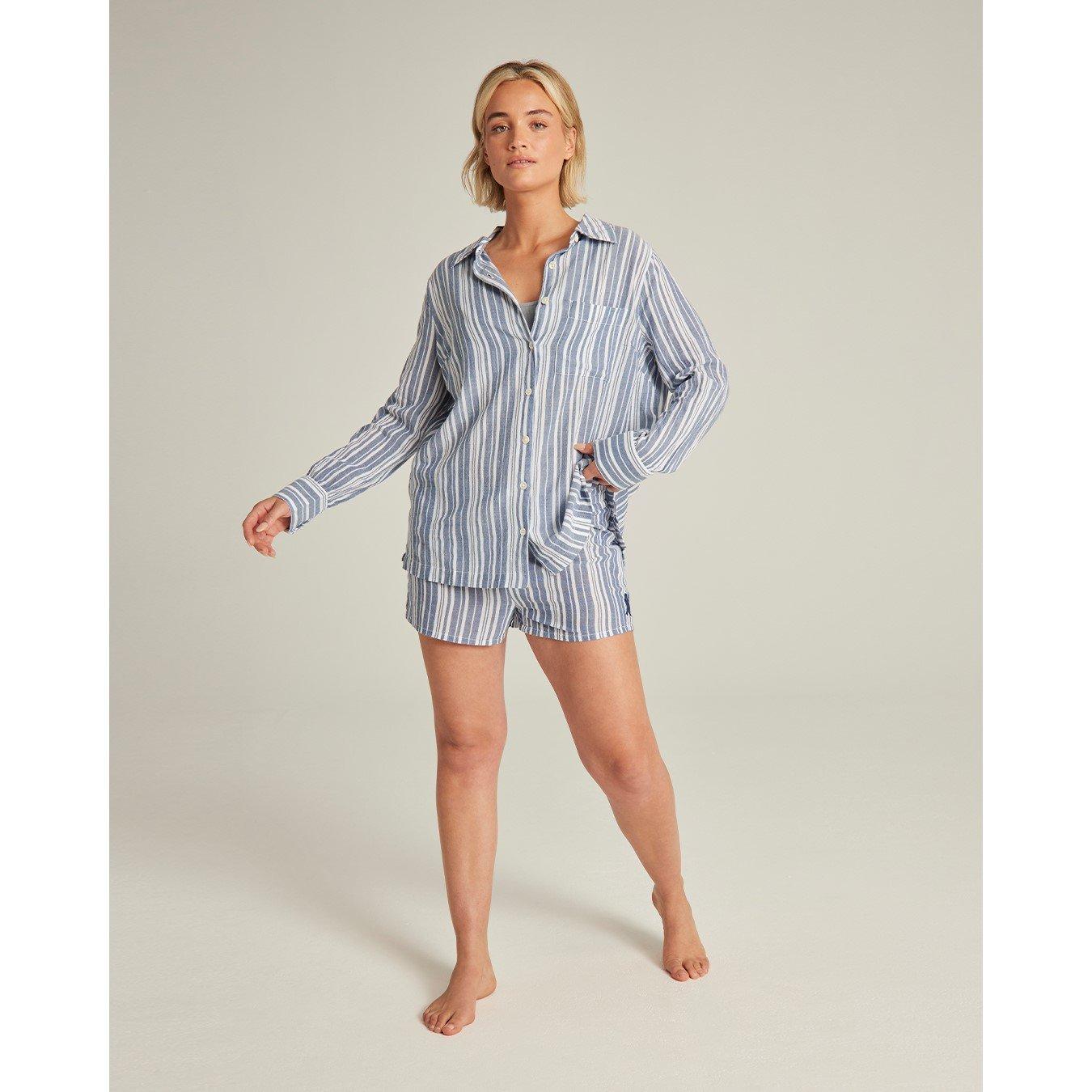 White/Navy - Nudea - PJ SHIRT ORGANIC COTTON GAUZE - 1