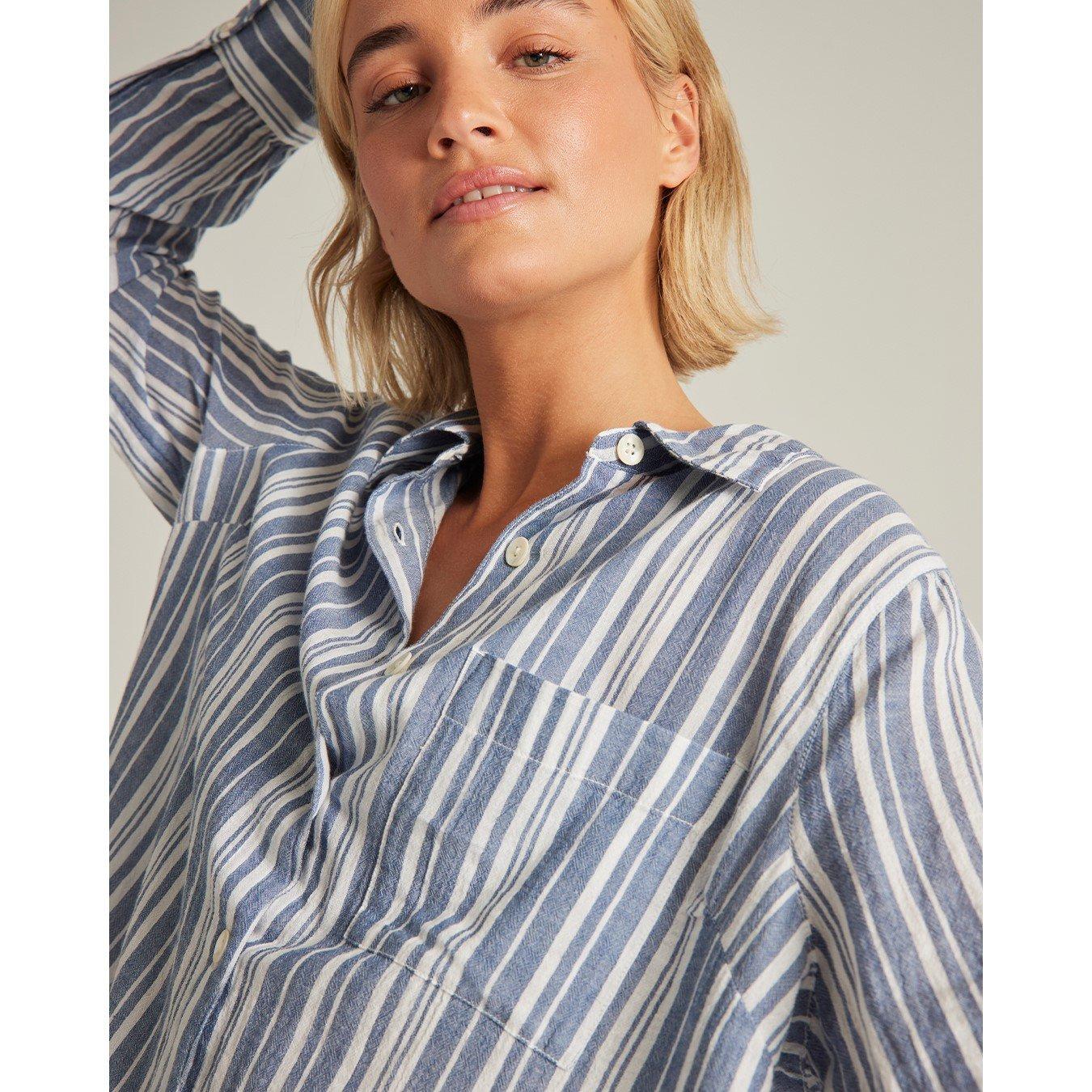 White/Navy - Nudea - PJ SHIRT ORGANIC COTTON GAUZE - 4