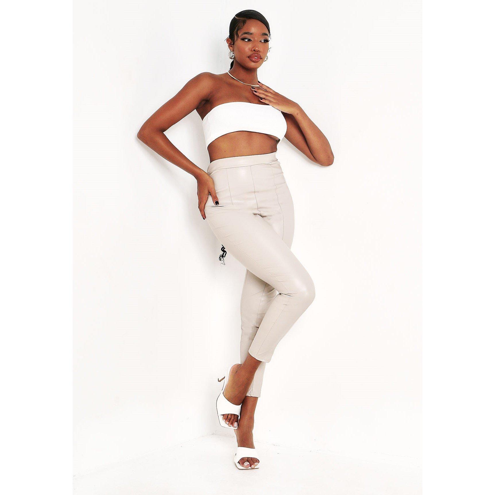Missy Empire Women's Vegan Leather Pu Seamed Trousers - Beige - 4 (3XS)