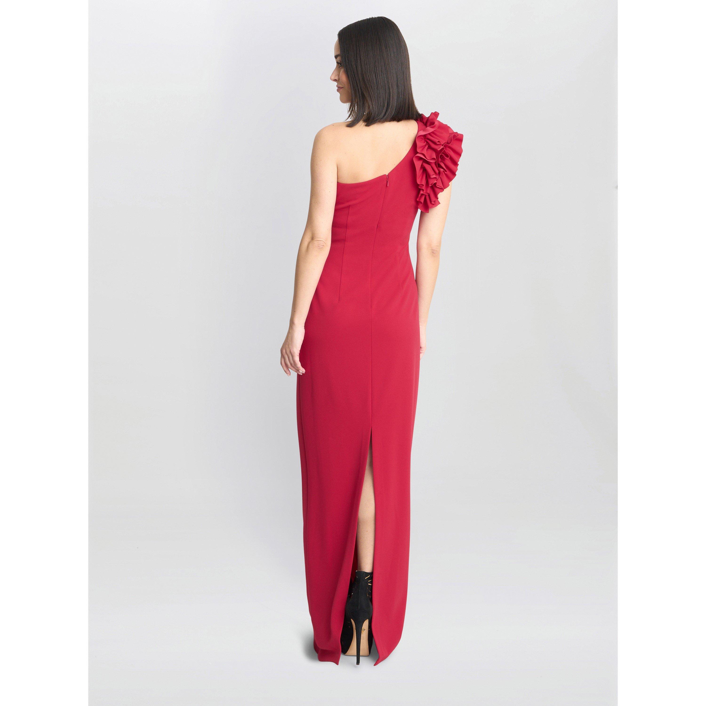 Red - Gina Bacconi - Nicole Ruffled One Shoulder Maxi Dress - 2