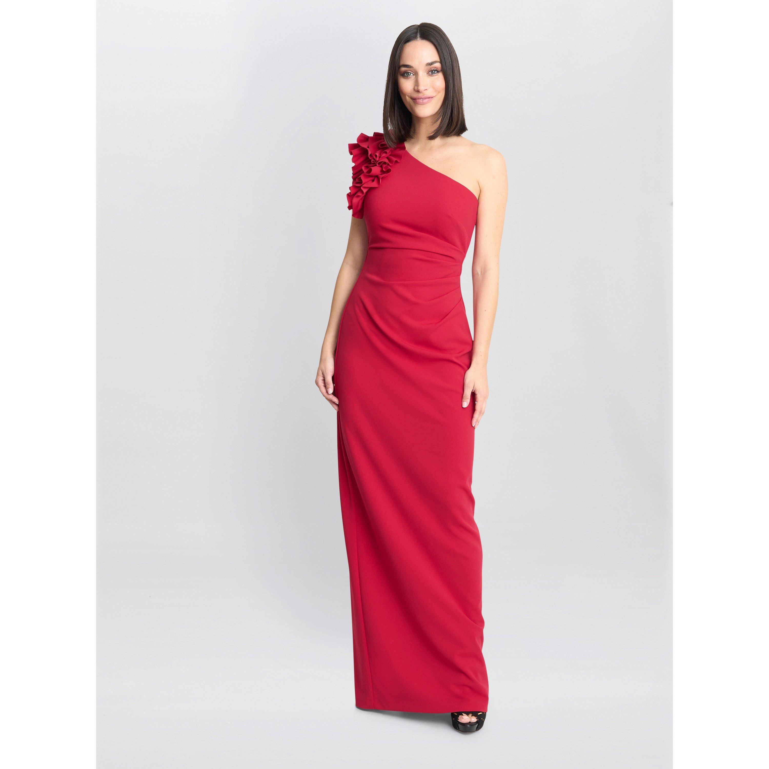 Red - Gina Bacconi - Nicole Ruffled One Shoulder Maxi Dress - 3