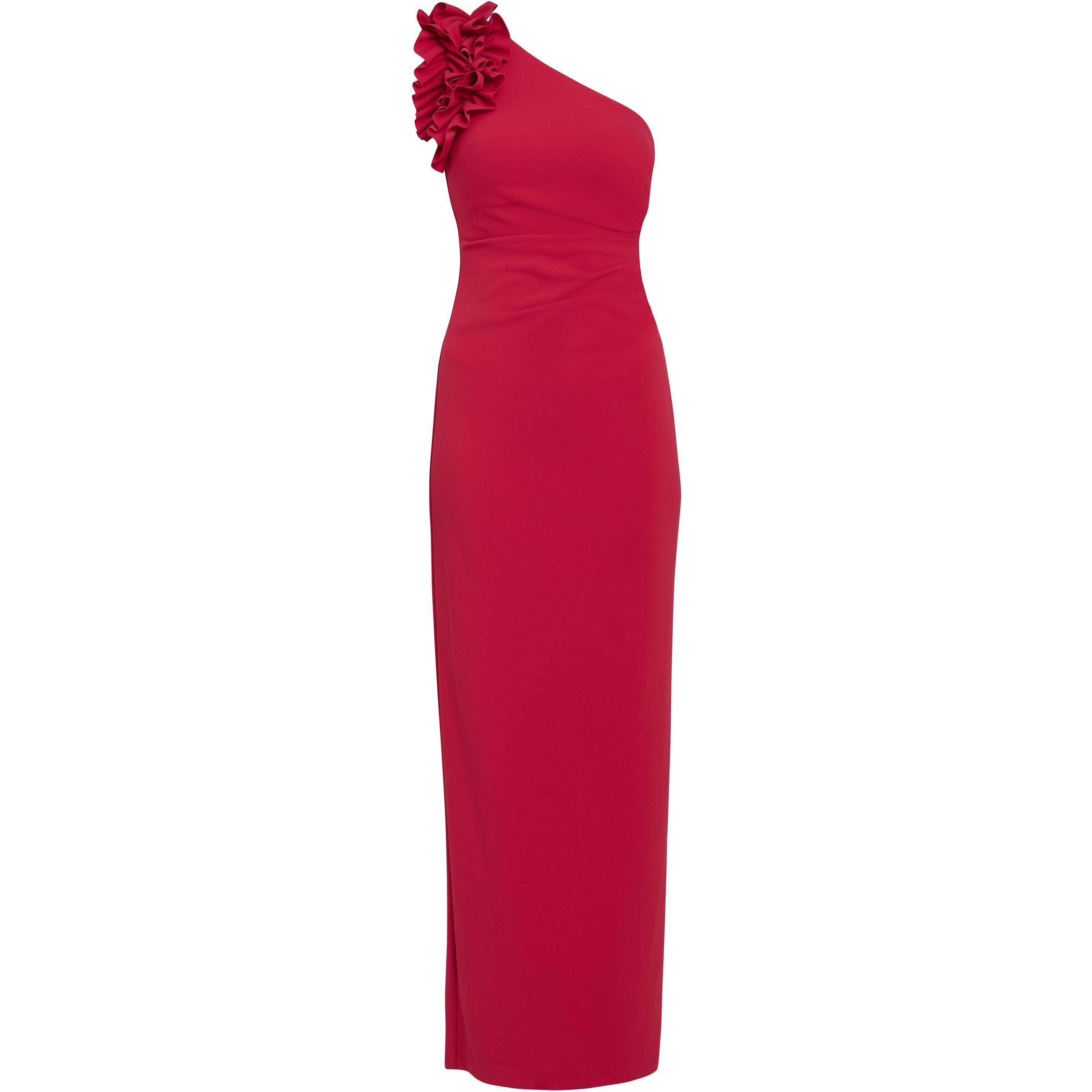 Red - Gina Bacconi - Nicole Ruffled One Shoulder Maxi Dress - 4