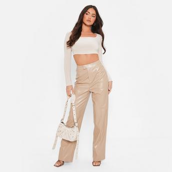 I Saw It First ISAWITFIRST Pintuck Faux Leather Wide Leg Trousers