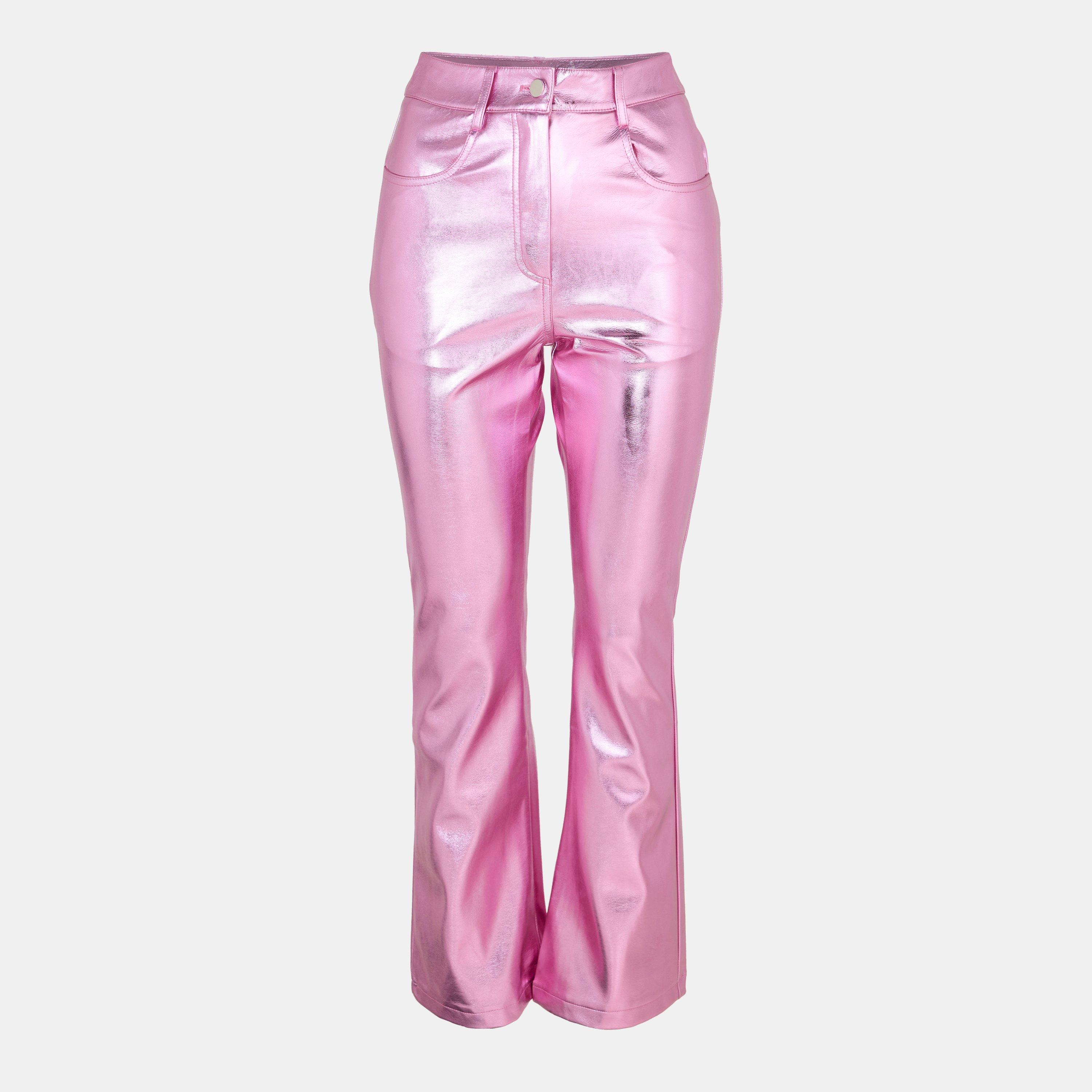 Amylynn Women's Metallic Flare Leather Trousers - Pink - 6 (XS)