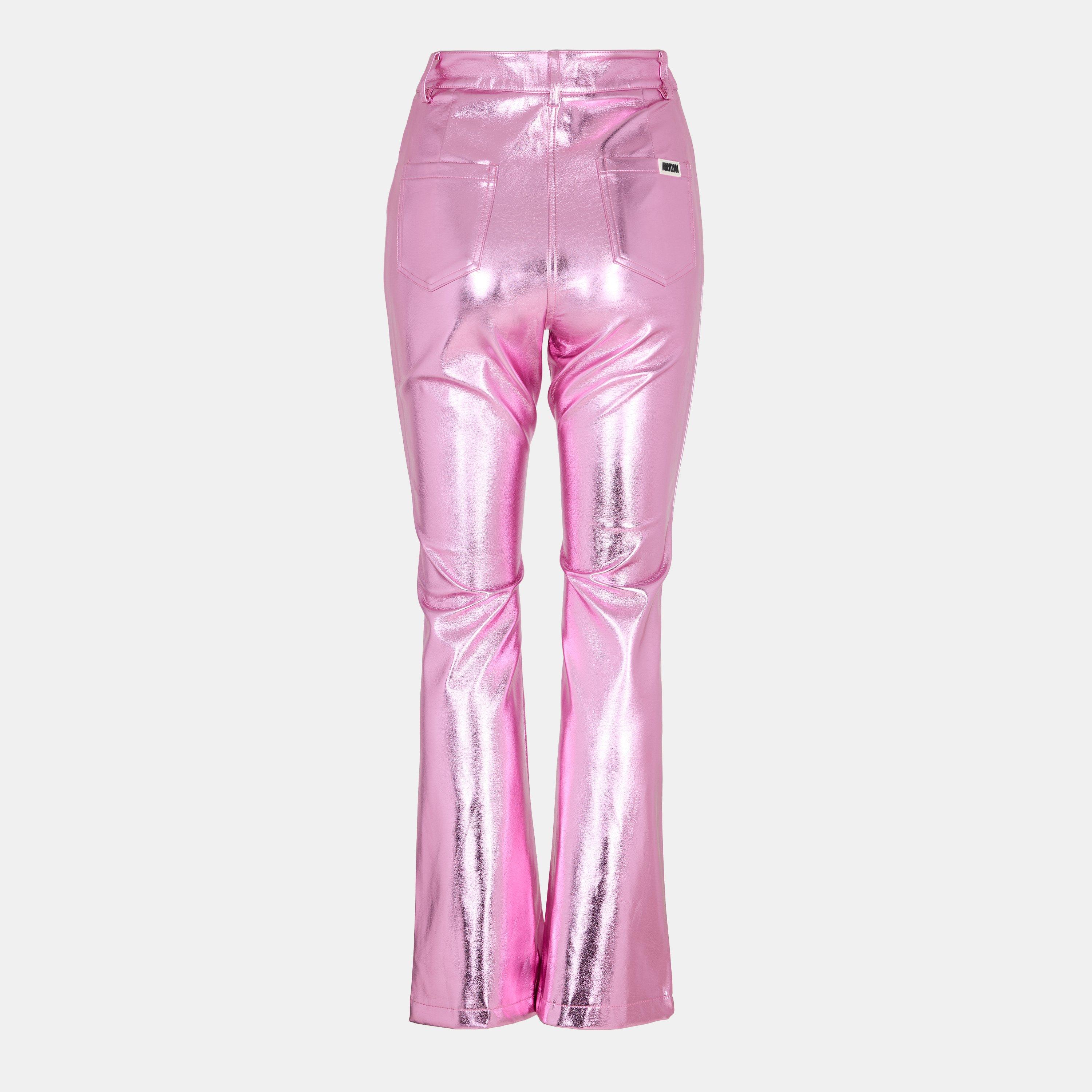 Pink - AmyLynn - Metallic Flare Leather Trousers - 2