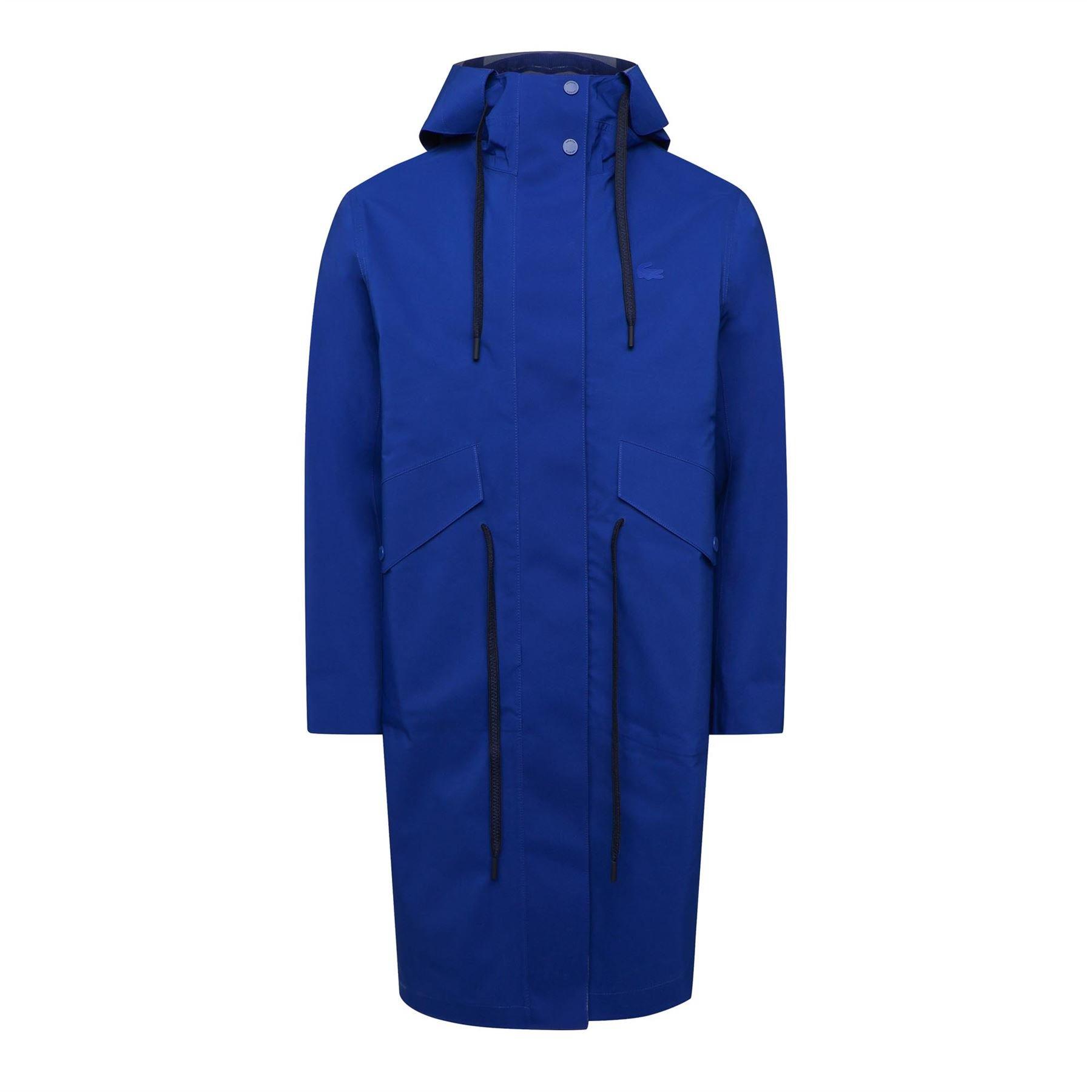 Lacoste Long Hooded Water-Resistant Parka Jacket - Blue - Size 8