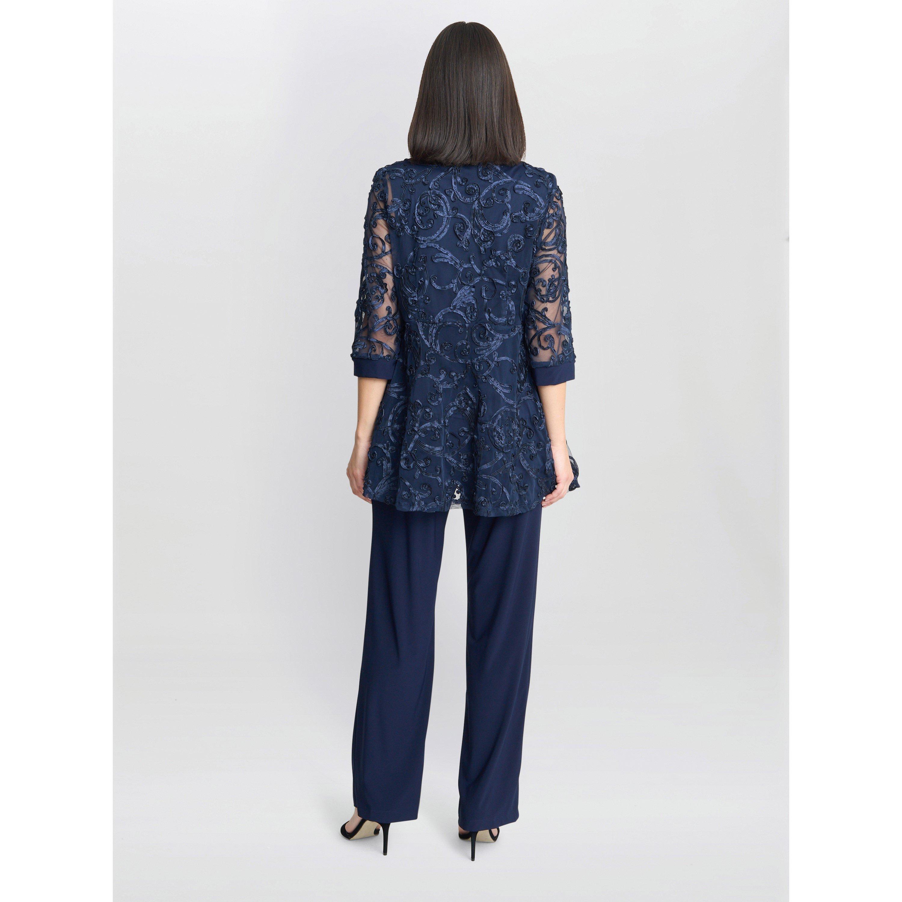 Navy - Gina Bacconi - Joelle Embroidere Two Piece Trouser Suit - 2