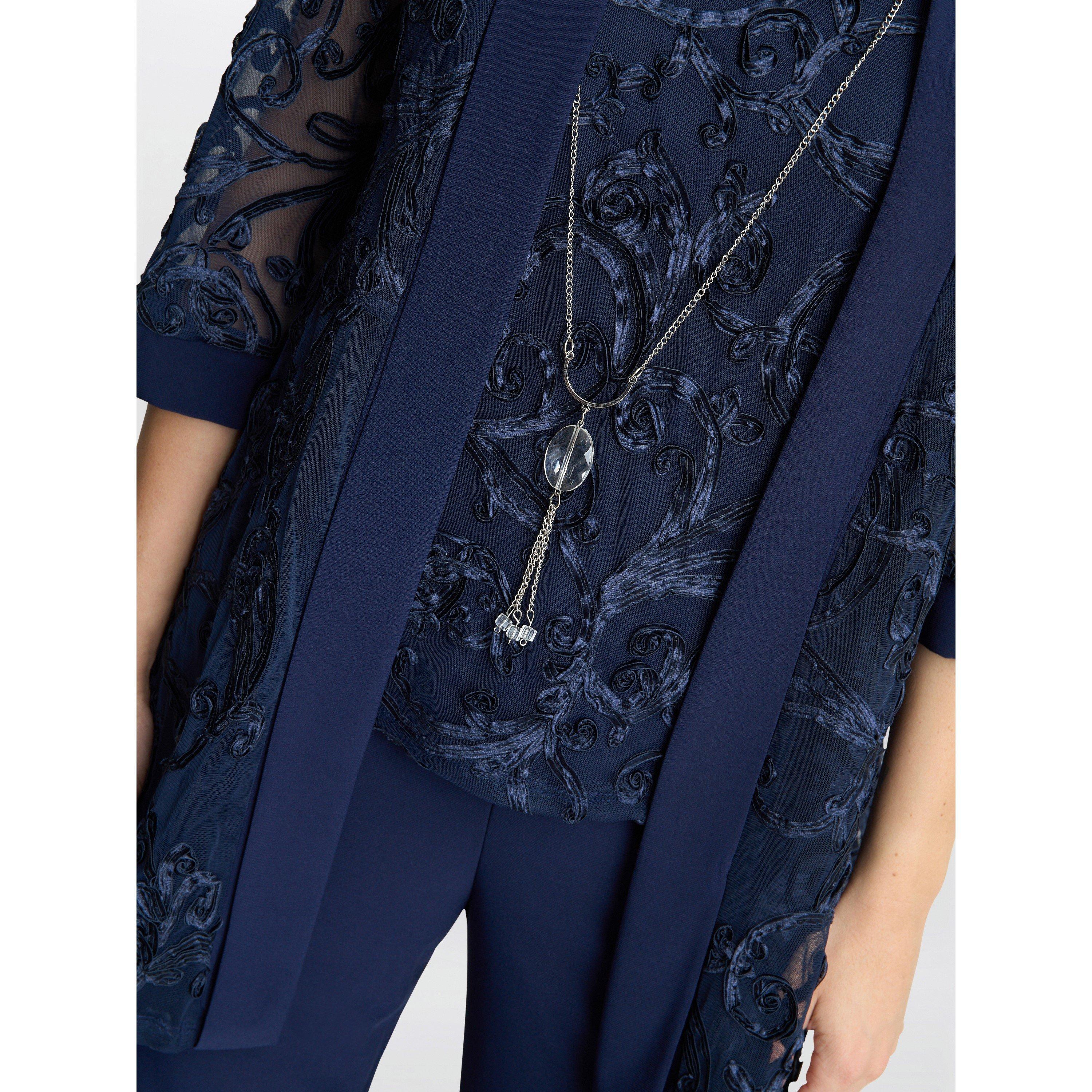 Navy - Gina Bacconi - Joelle Embroidere Two Piece Trouser Suit - 4