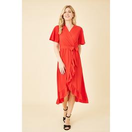 Mela London Red Wrap Over Frill Hem Dress
