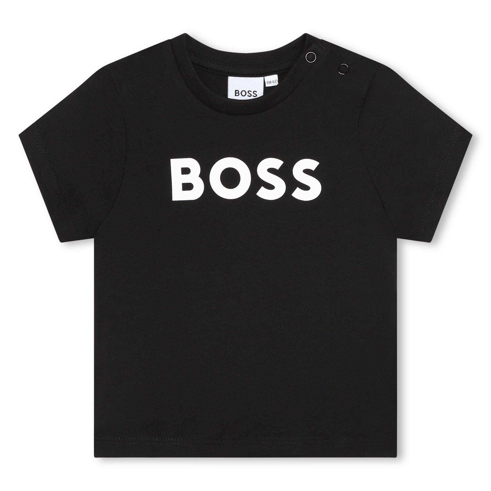 Black 09 - Boss - Kids' Large Logo Cotton Short Sleeve T-Shirt - 1