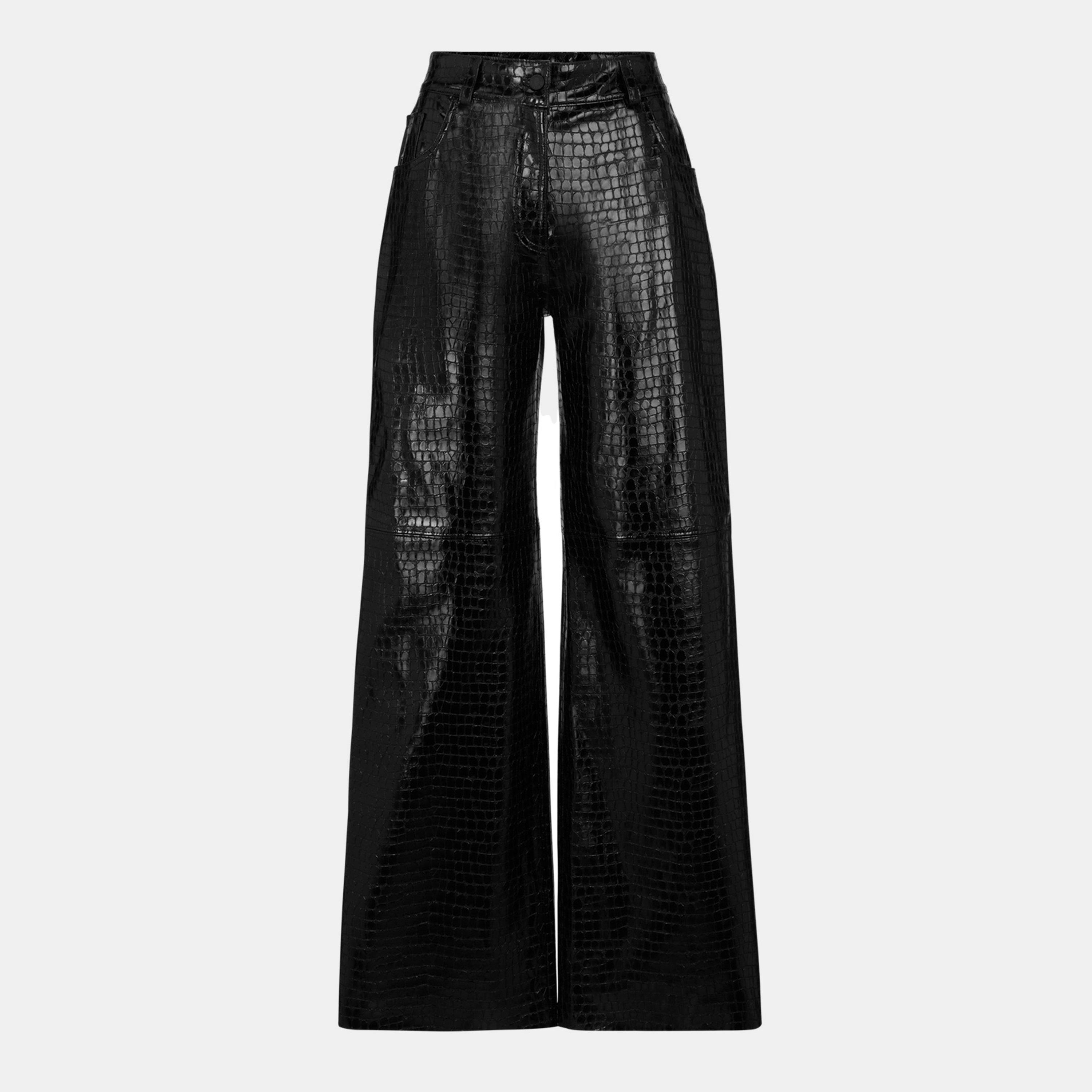 Black 001 - Hugo - Women's Hugara Leather Trousers - 1