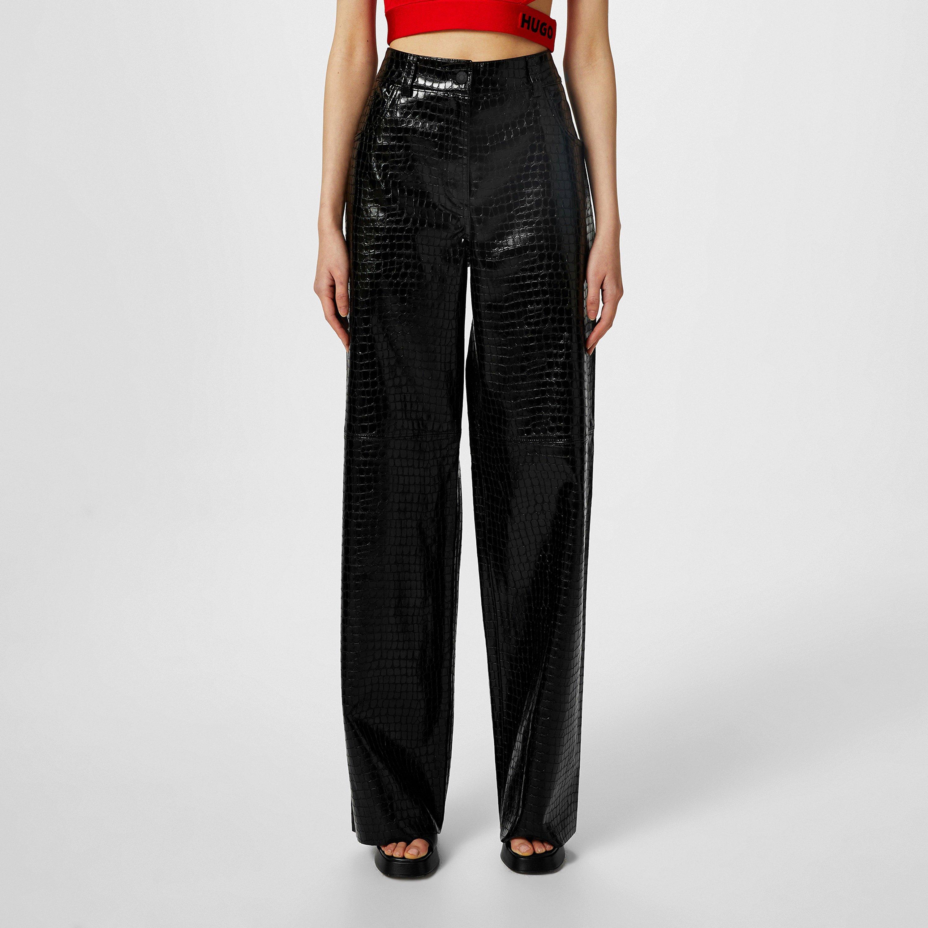 Black 001 - Hugo - Women's Hugara Leather Trousers - 4