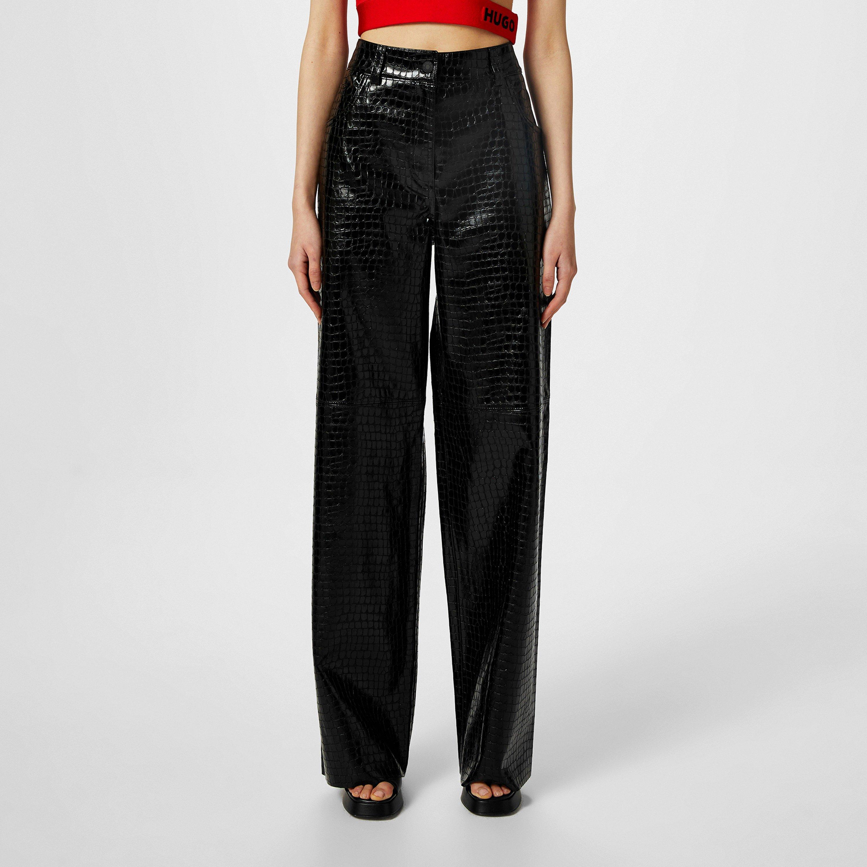 Black 001 - Hugo - Women's Hugara Leather Trousers - 6