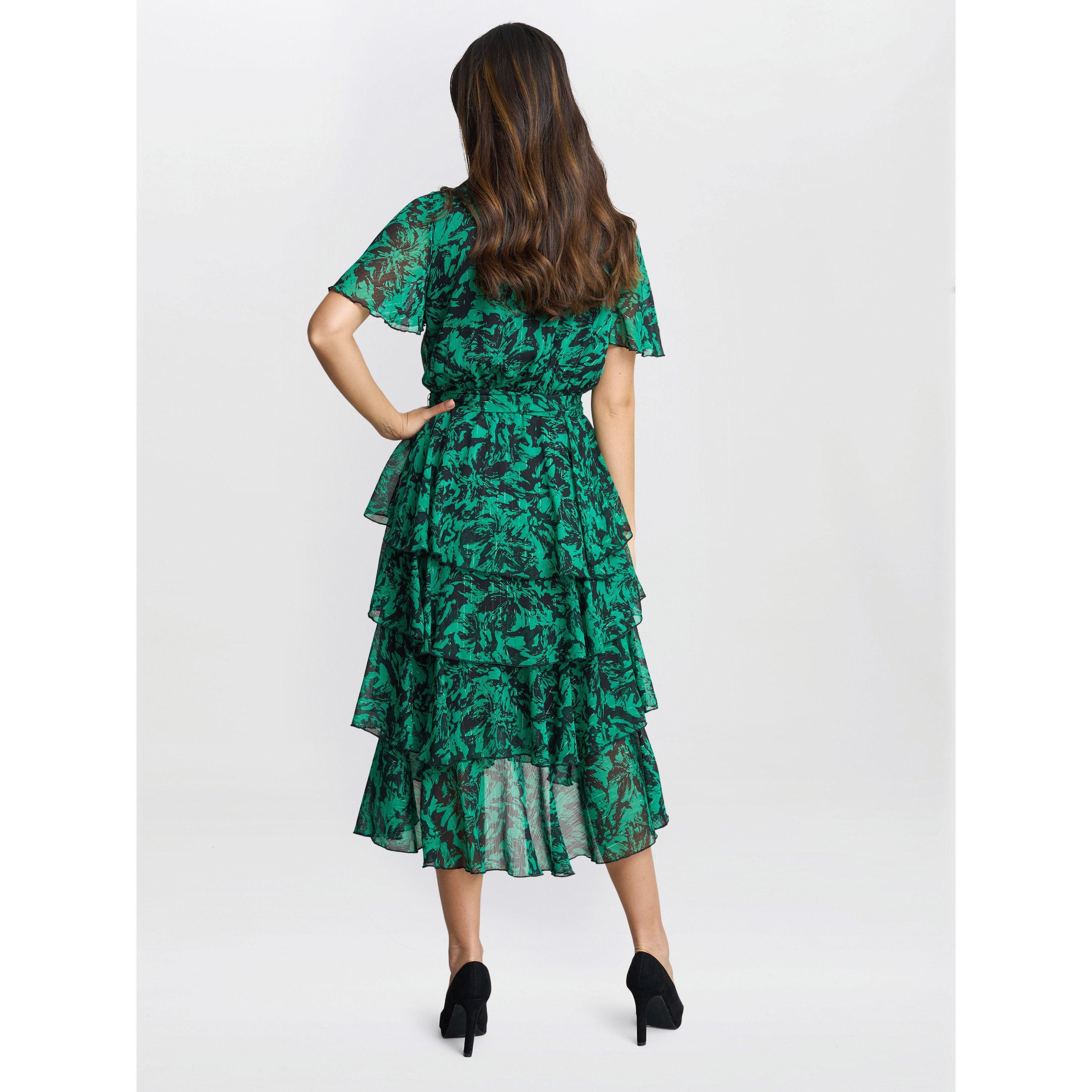 Green / Black - Gina Bacconi - Lottie Elastic Waist Tiered Dress - 2