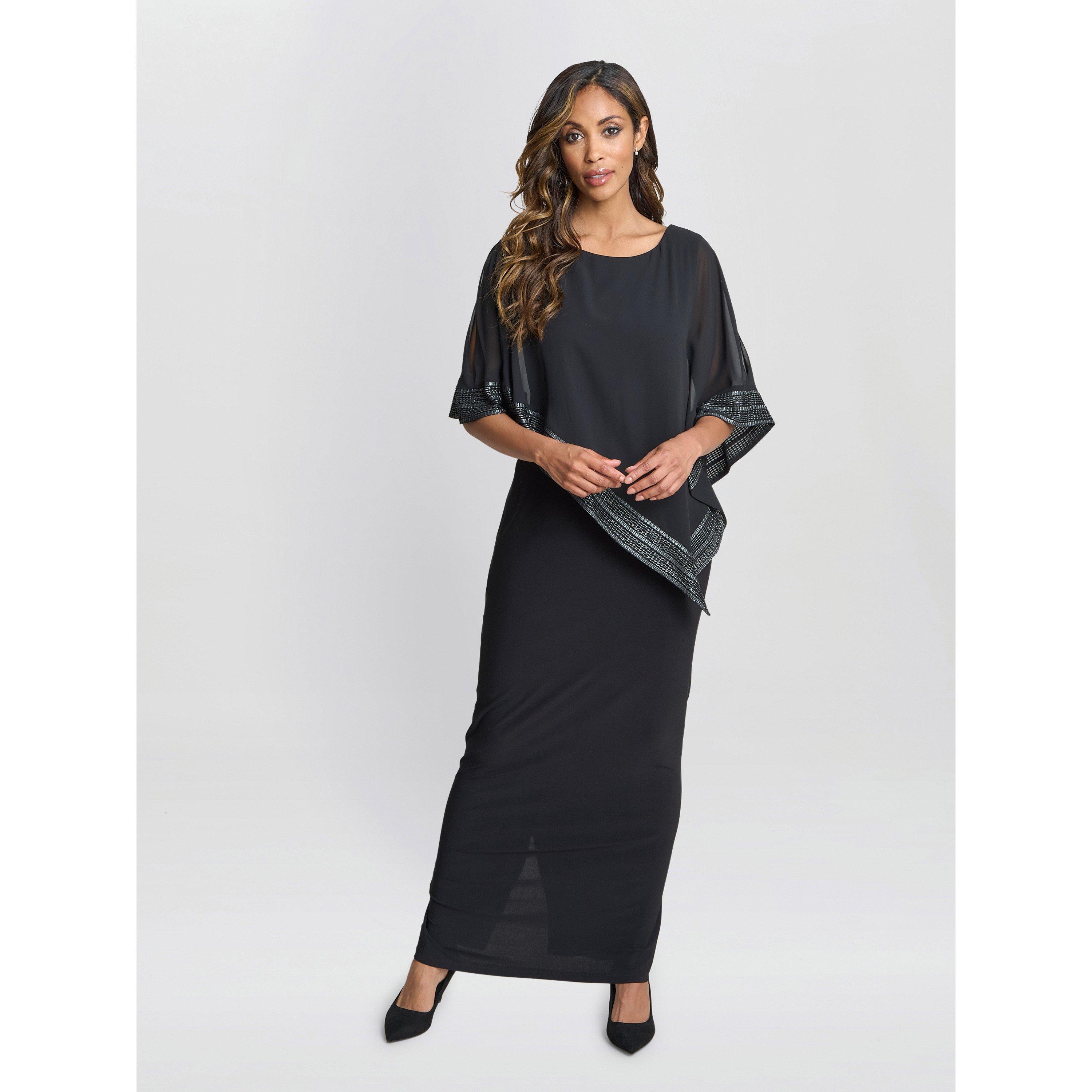 Gina Bacconi Women's Amber Maxi Asymmetrical Cape Dress - Black / Silver - 12