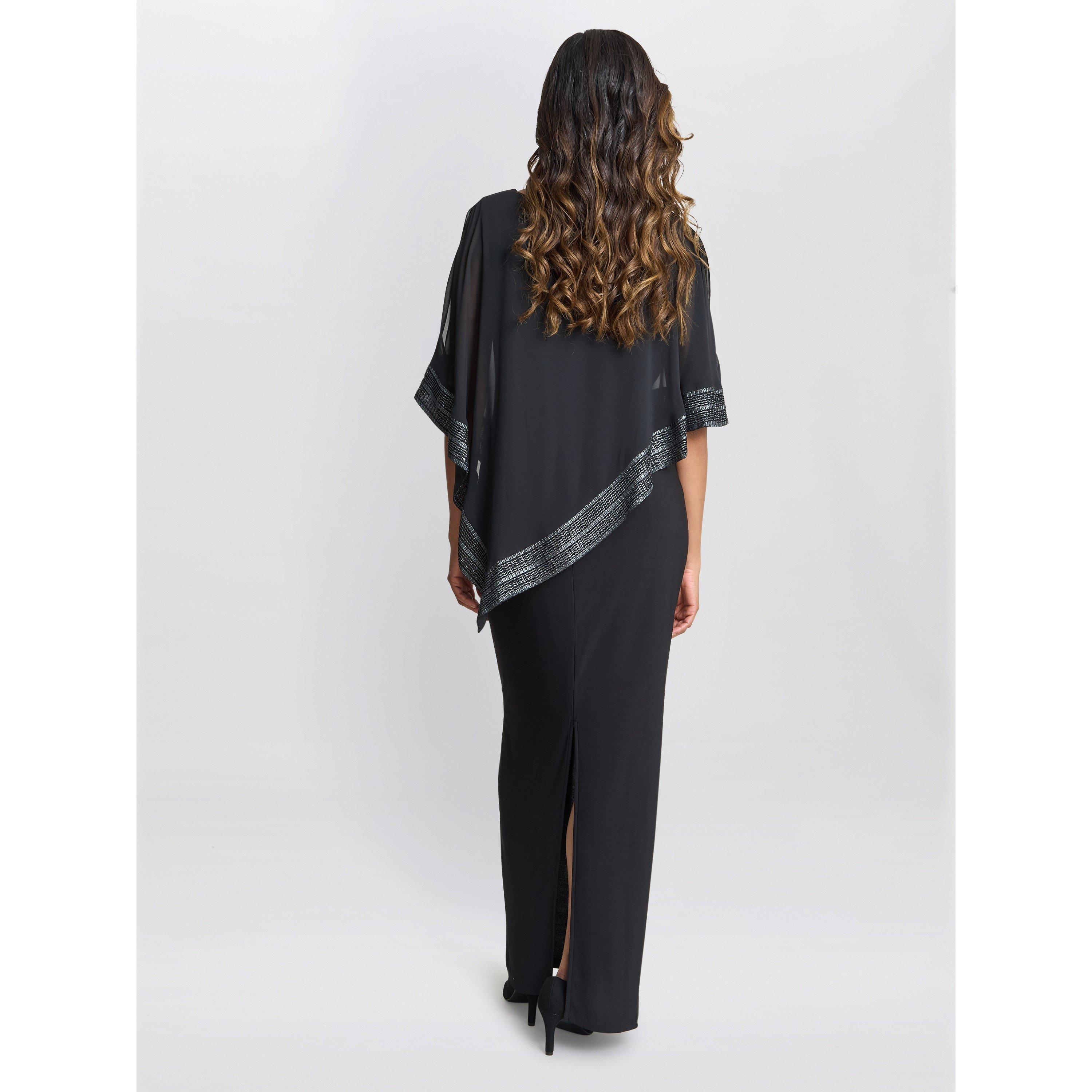 Black / Silver - Gina Bacconi - Amber Maxi Asymmetrical Cape Dress - 2