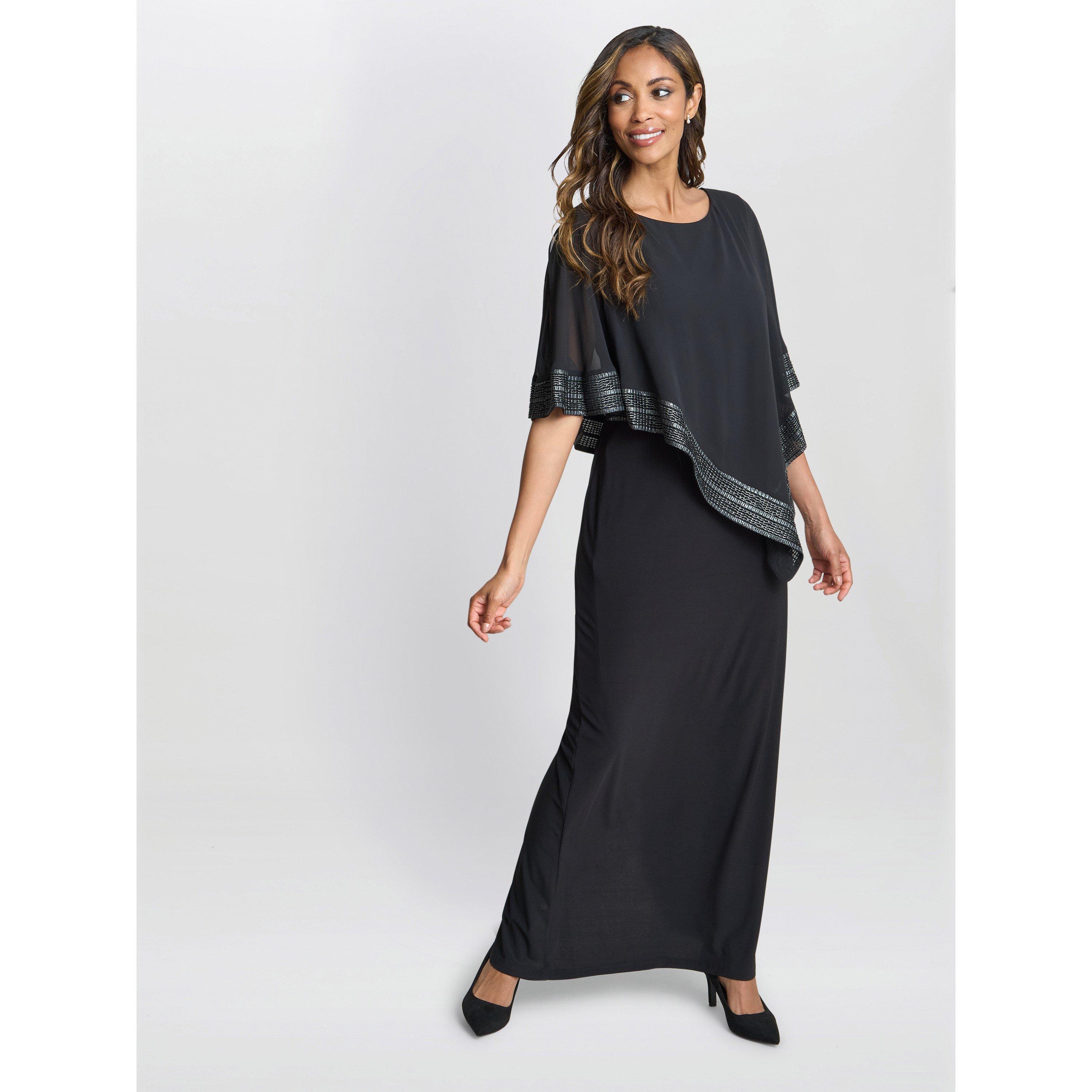 Black / Silver - Gina Bacconi - Amber Maxi Asymmetrical Cape Dress - 3