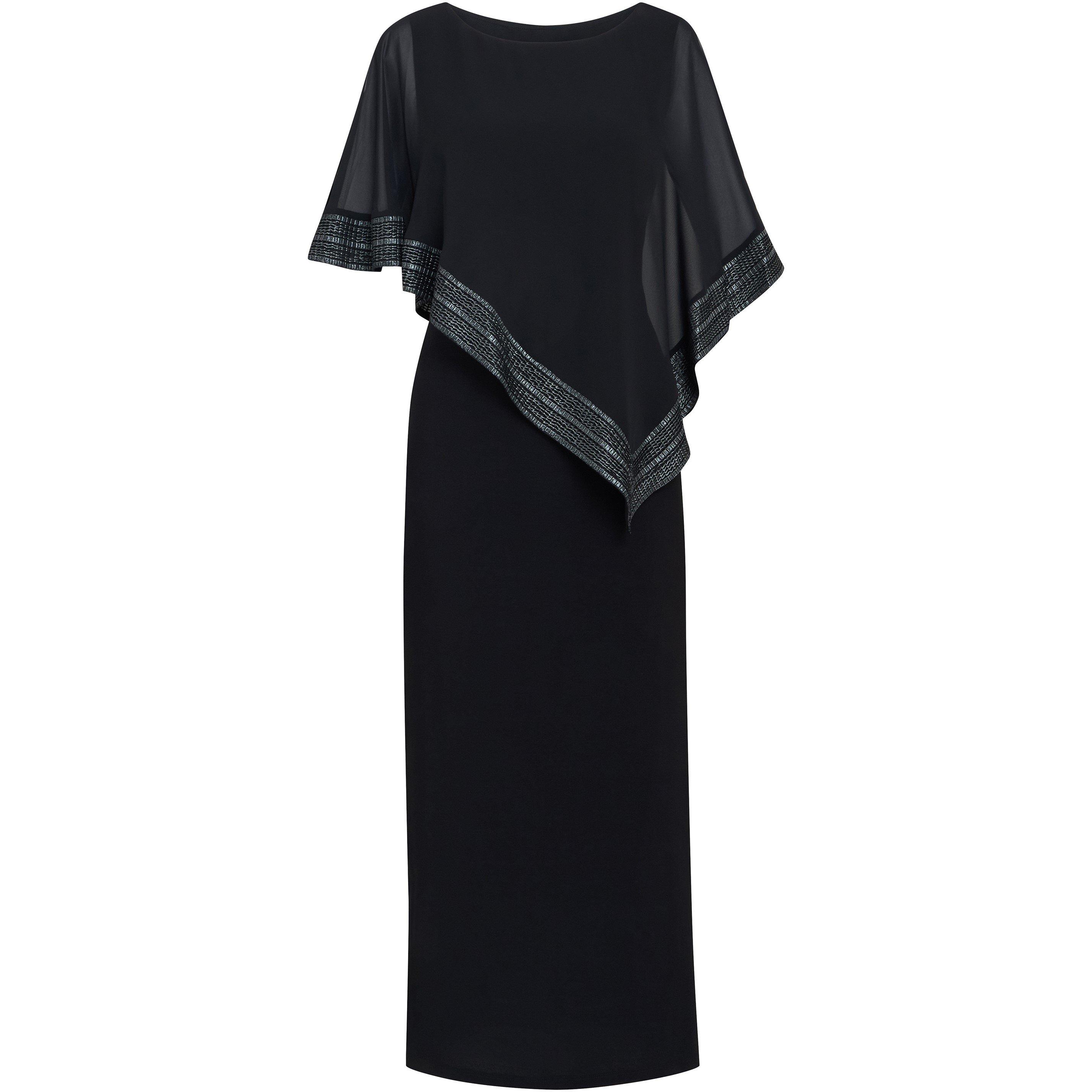 Black / Silver - Gina Bacconi - Amber Maxi Asymmetrical Cape Dress - 4