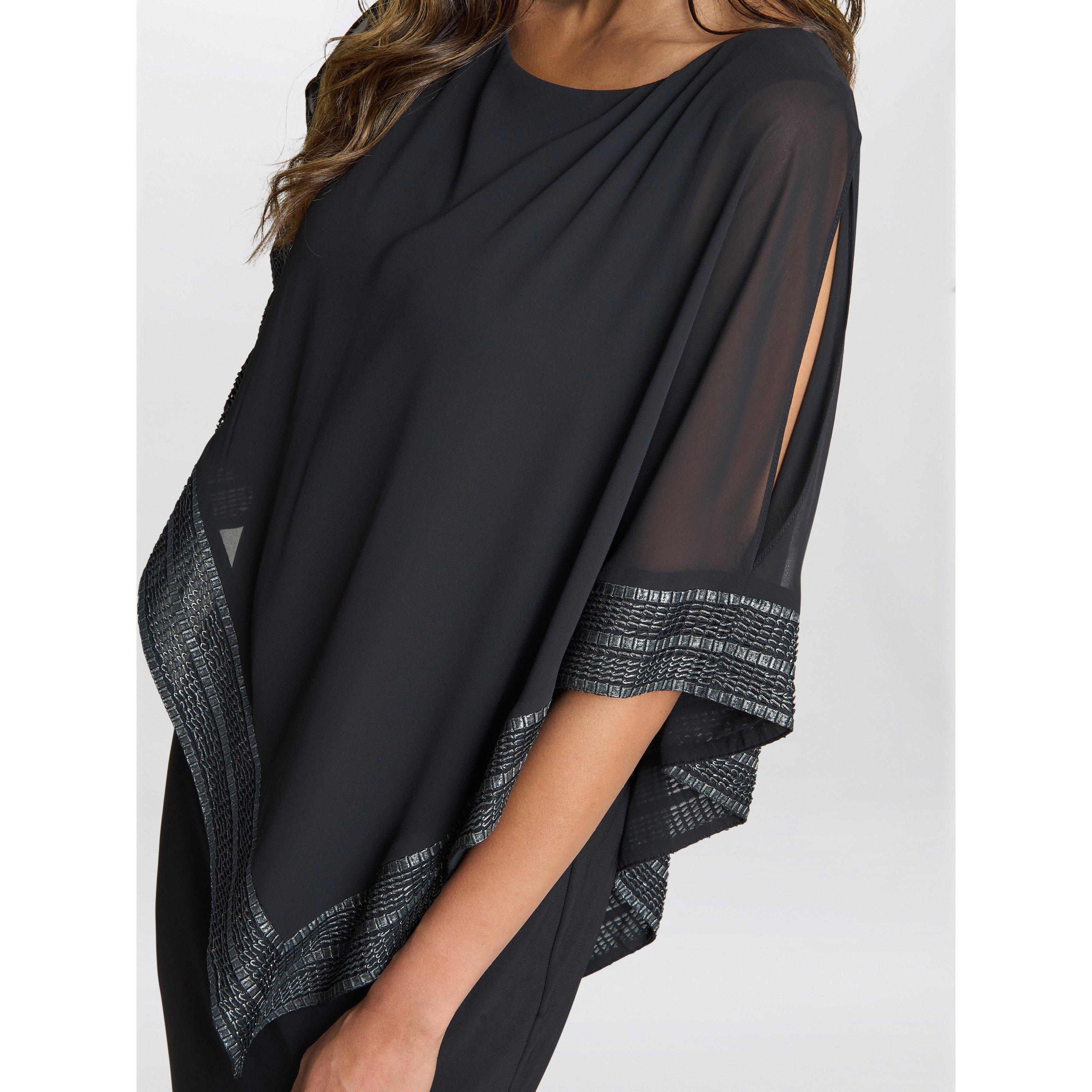 Black / Silver - Gina Bacconi - Amber Maxi Asymmetrical Cape Dress - 5