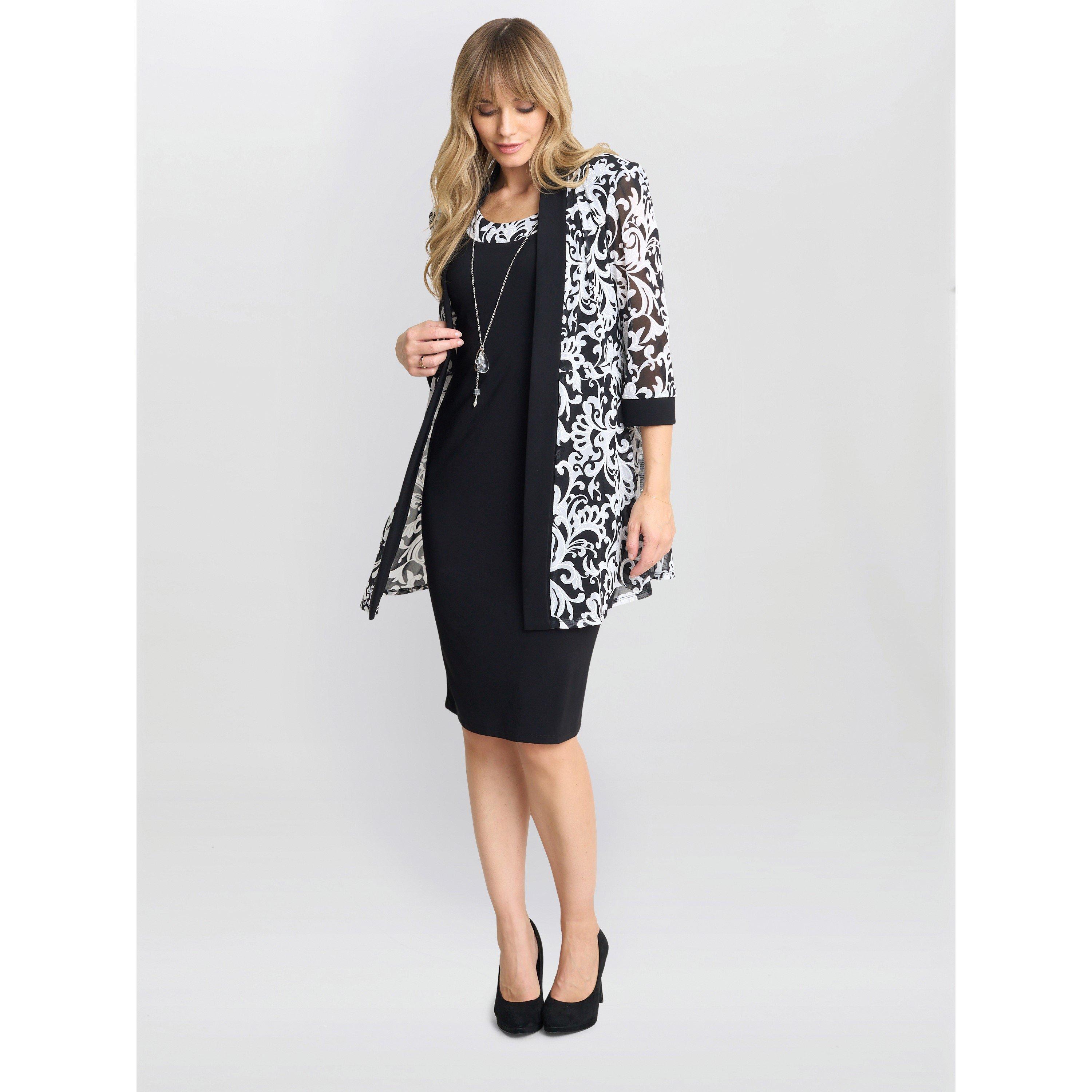 Black / White - Gina Bacconi - Noella Printed Dress And Jacket - 1