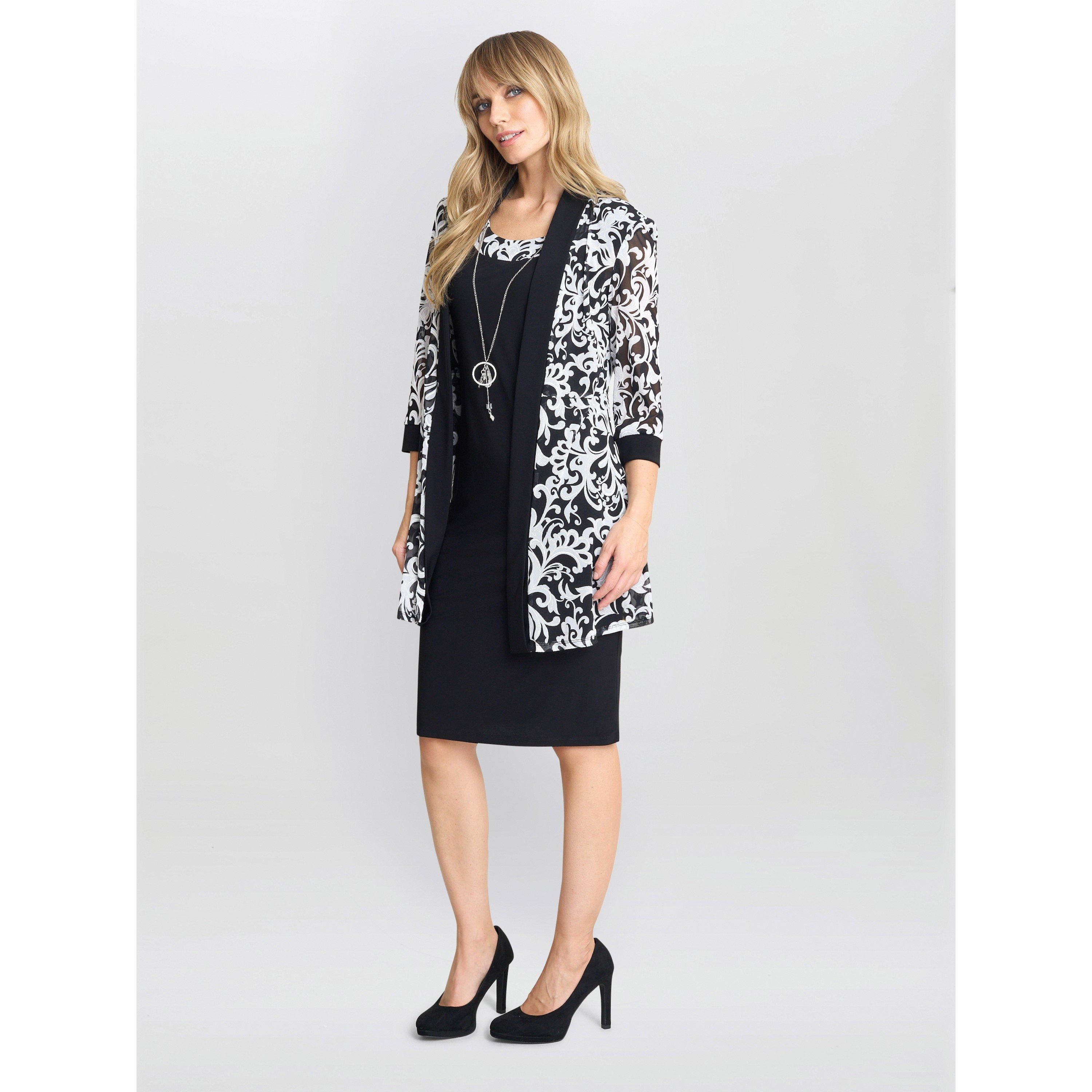 Black / White - Gina Bacconi - Noella Printed Dress And Jacket - 3