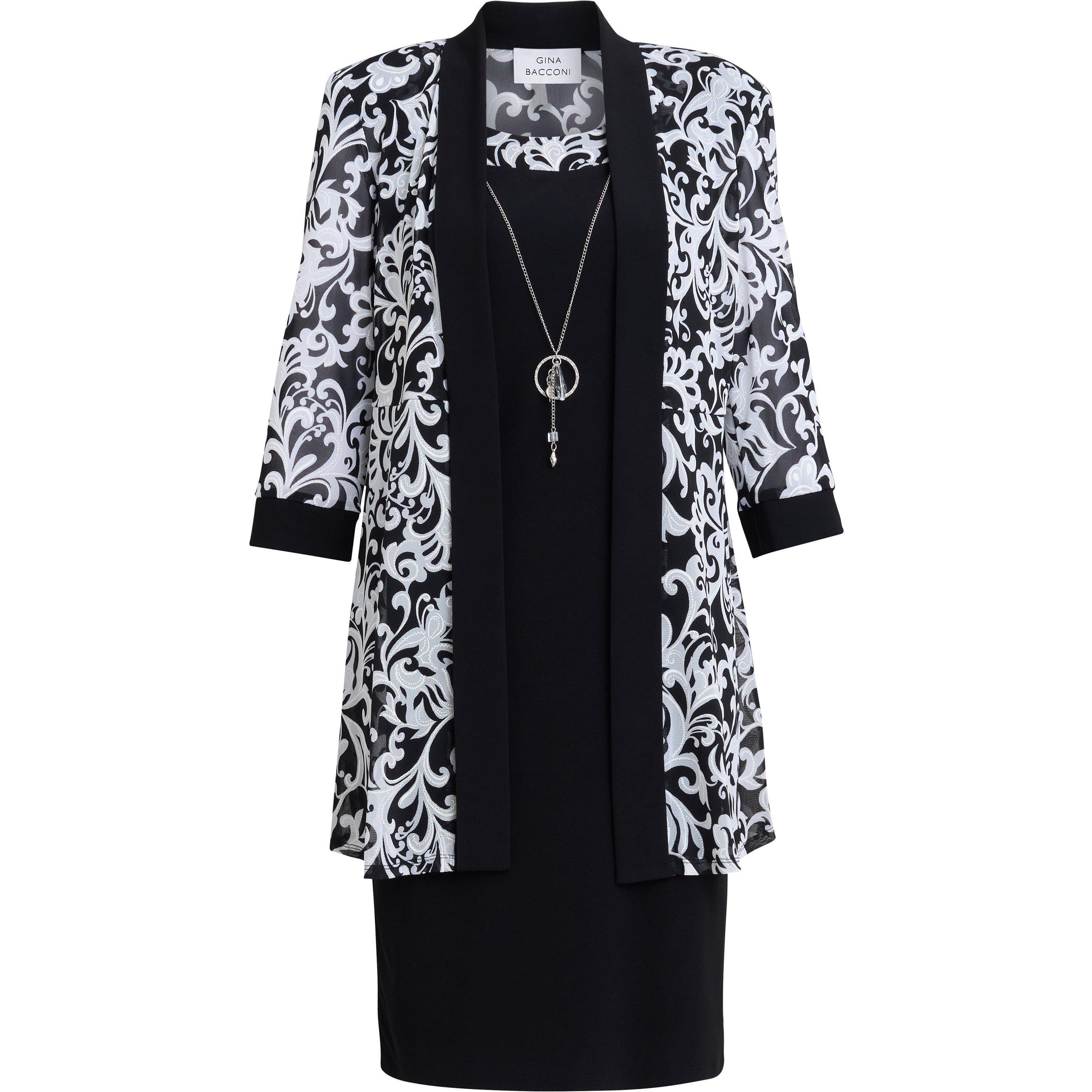 Black / White - Gina Bacconi - Noella Printed Dress And Jacket - 4