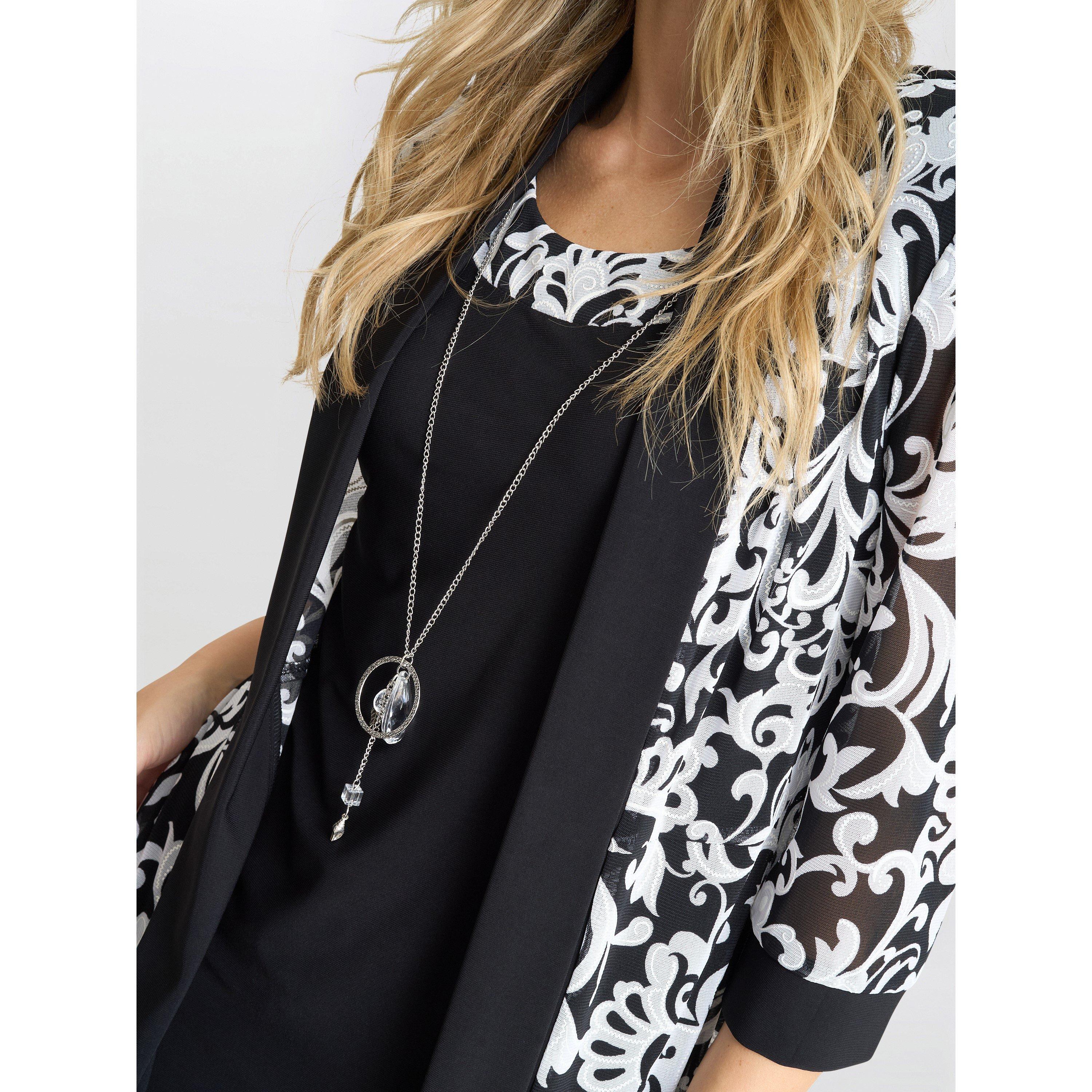 Black / White - Gina Bacconi - Noella Printed Dress And Jacket - 5
