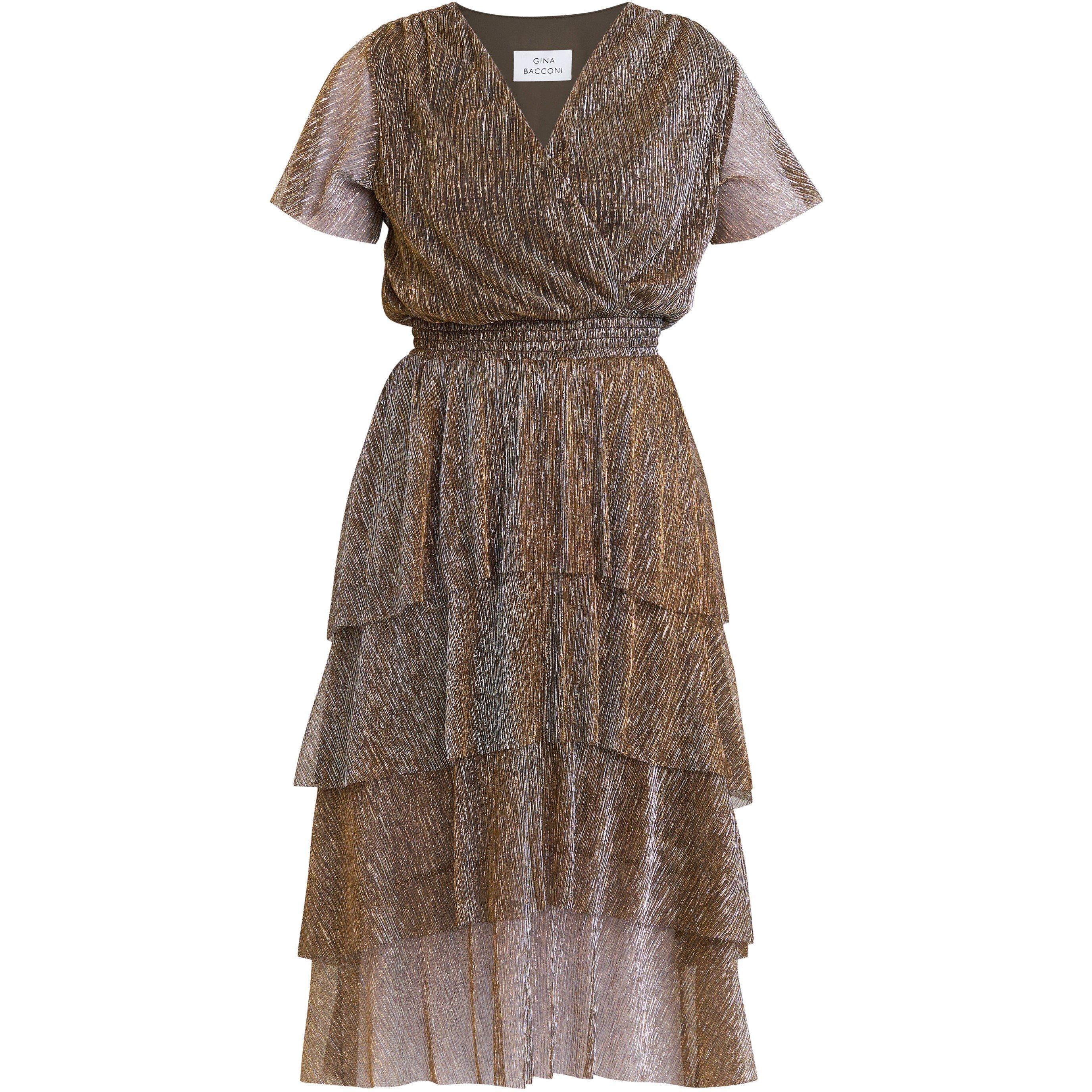 Black / Gold - Gina Bacconi - Cheri Metallic Knit Tiered Dress - 4