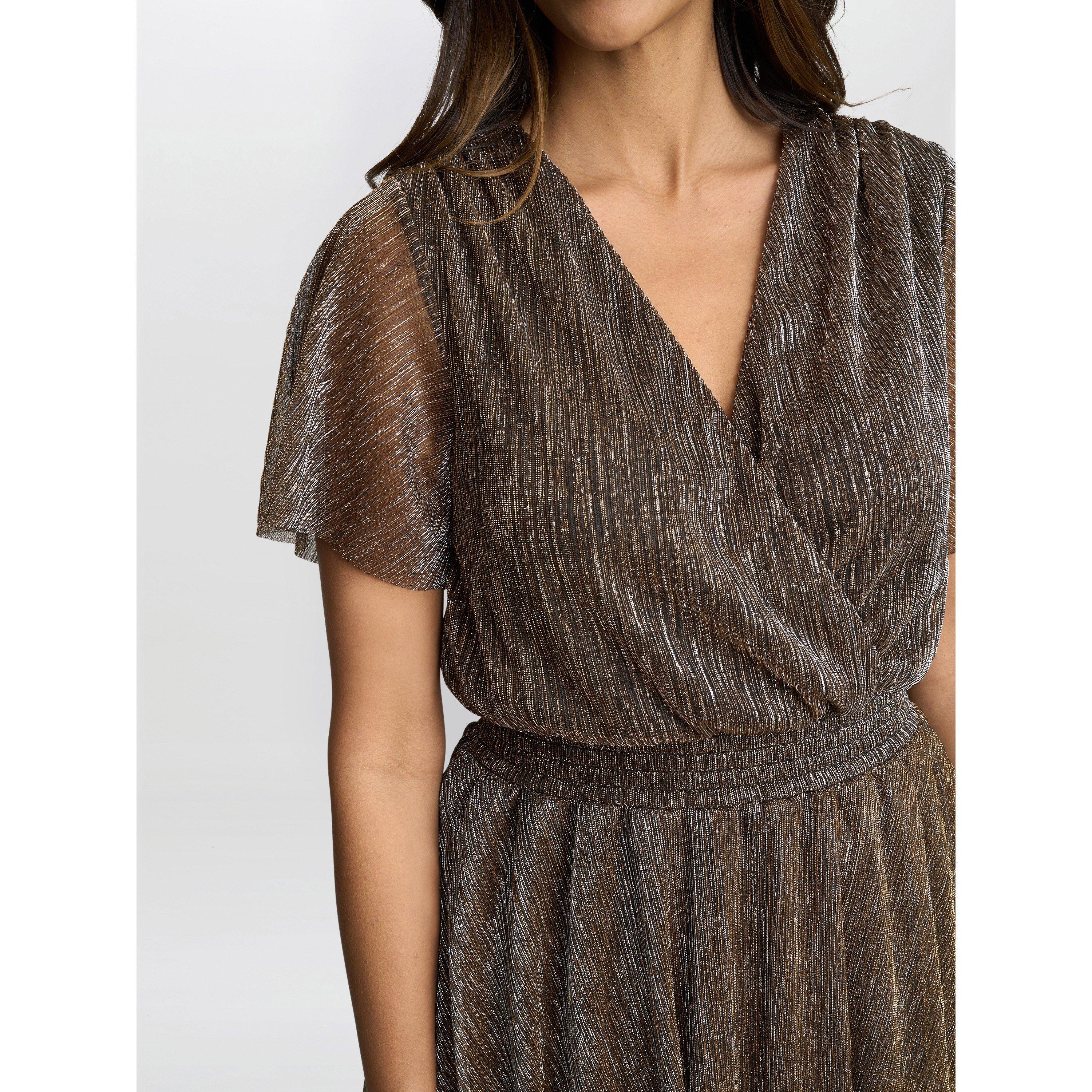 Black / Gold - Gina Bacconi - Cheri Metallic Knit Tiered Dress - 5