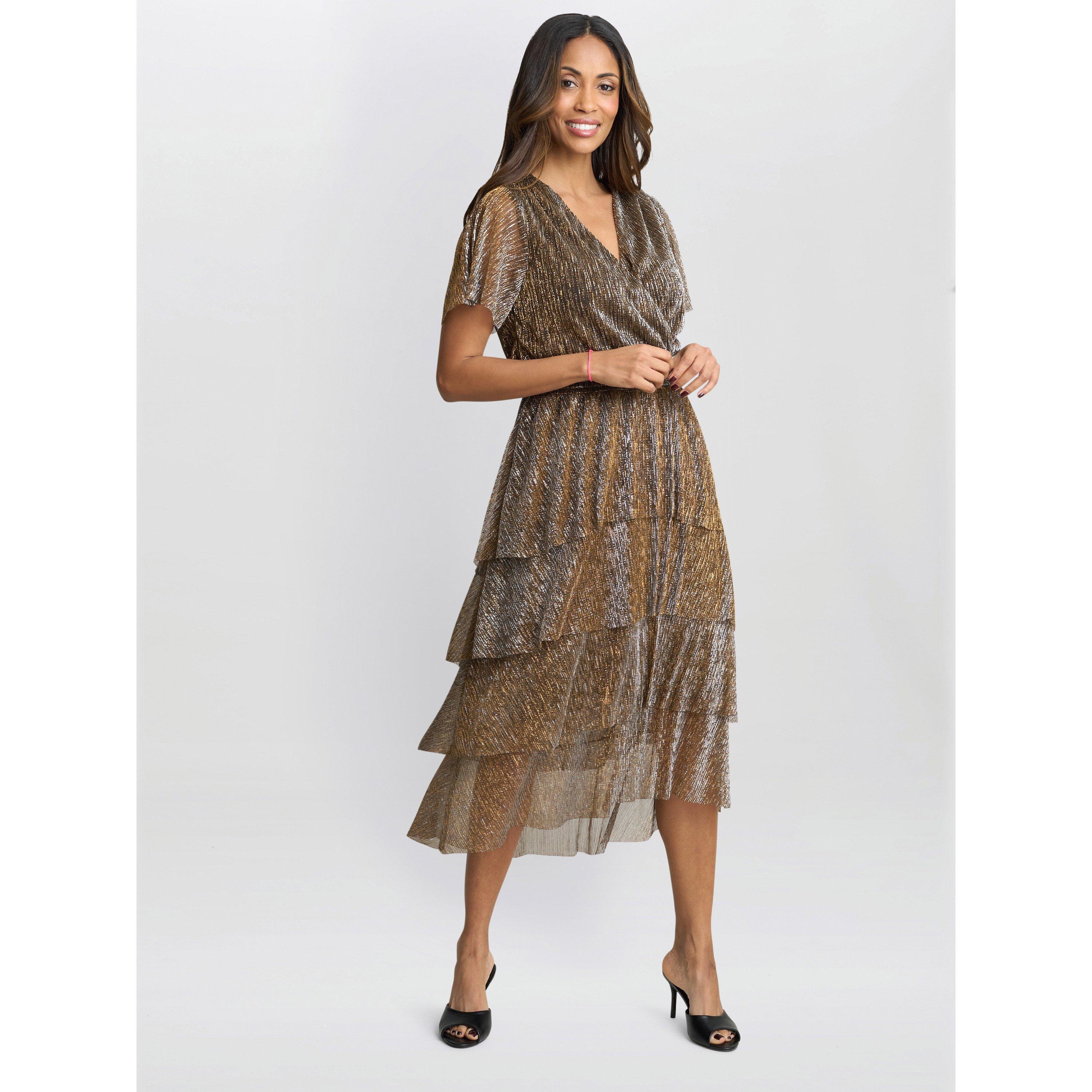 Black / Gold - Gina Bacconi - Cheri Metallic Knit Tiered Dress - 6