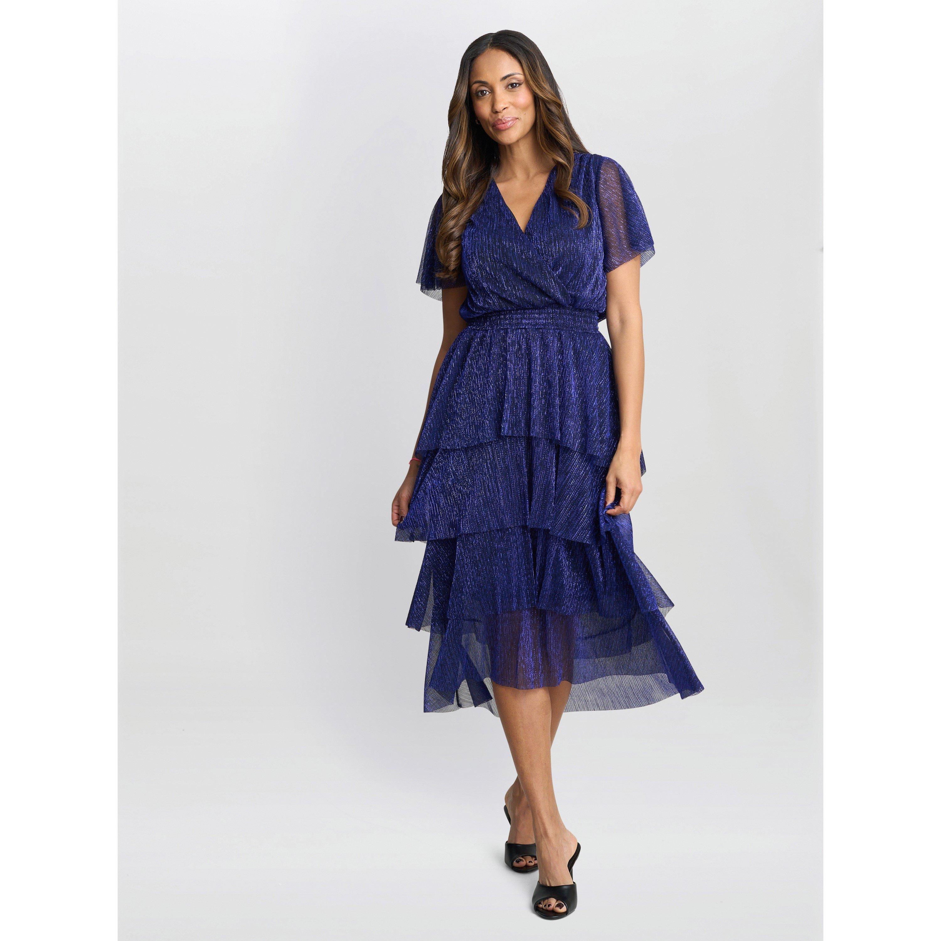Cobalt - Gina Bacconi - Cheri Metallic Knit Tiered Dress - 3