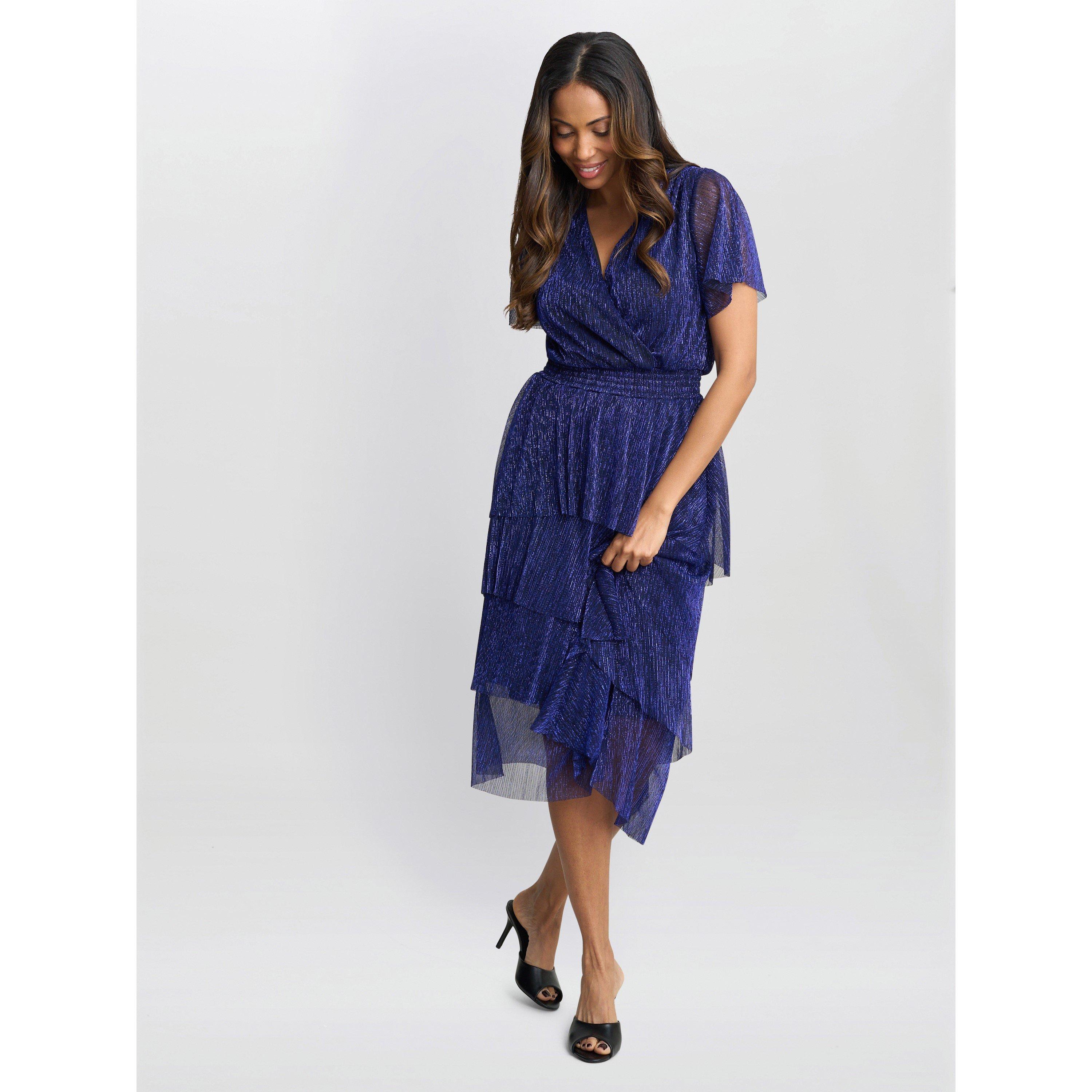 Cobalt - Gina Bacconi - Cheri Metallic Knit Tiered Dress - 6