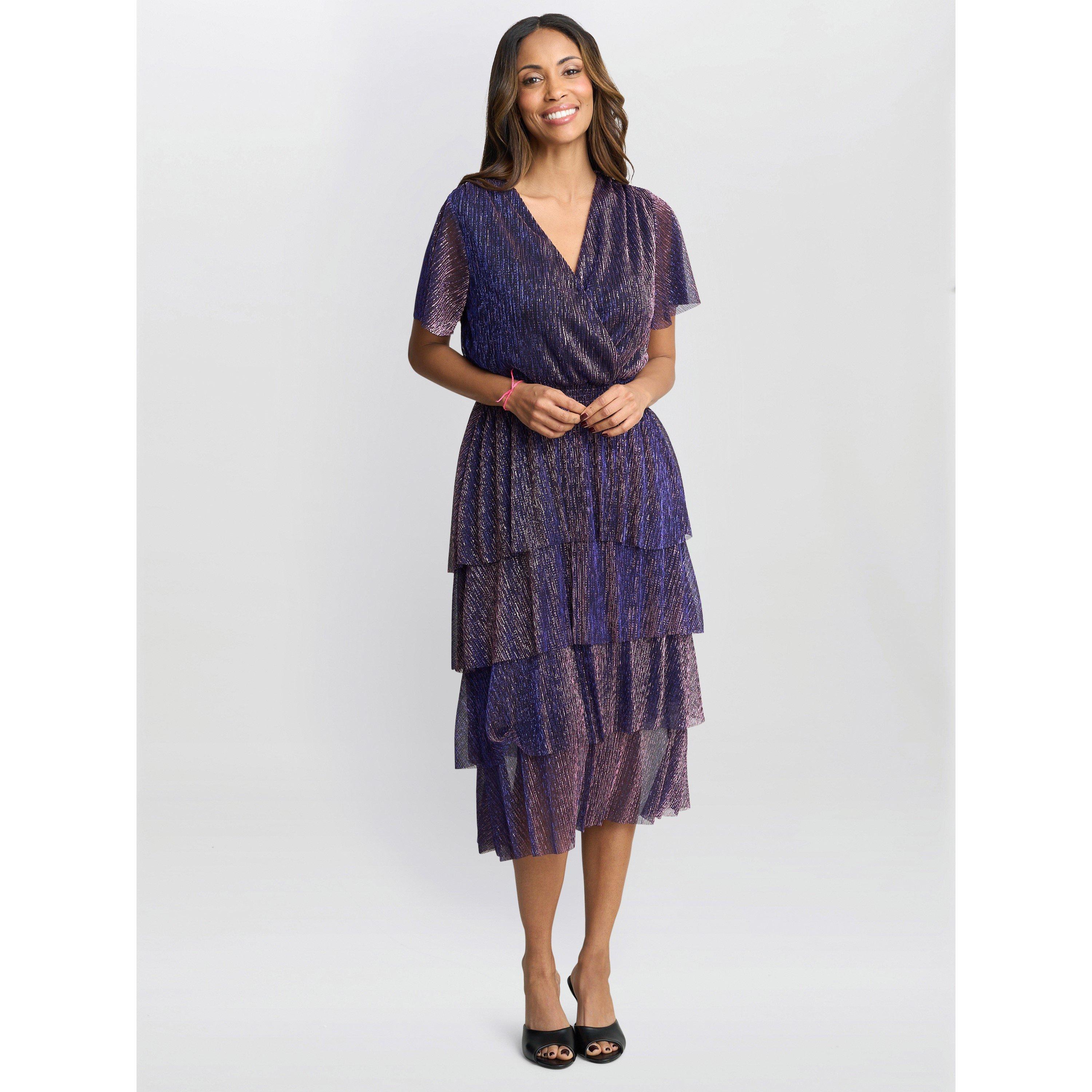 Cheri Metallic Knit Tiered Dress