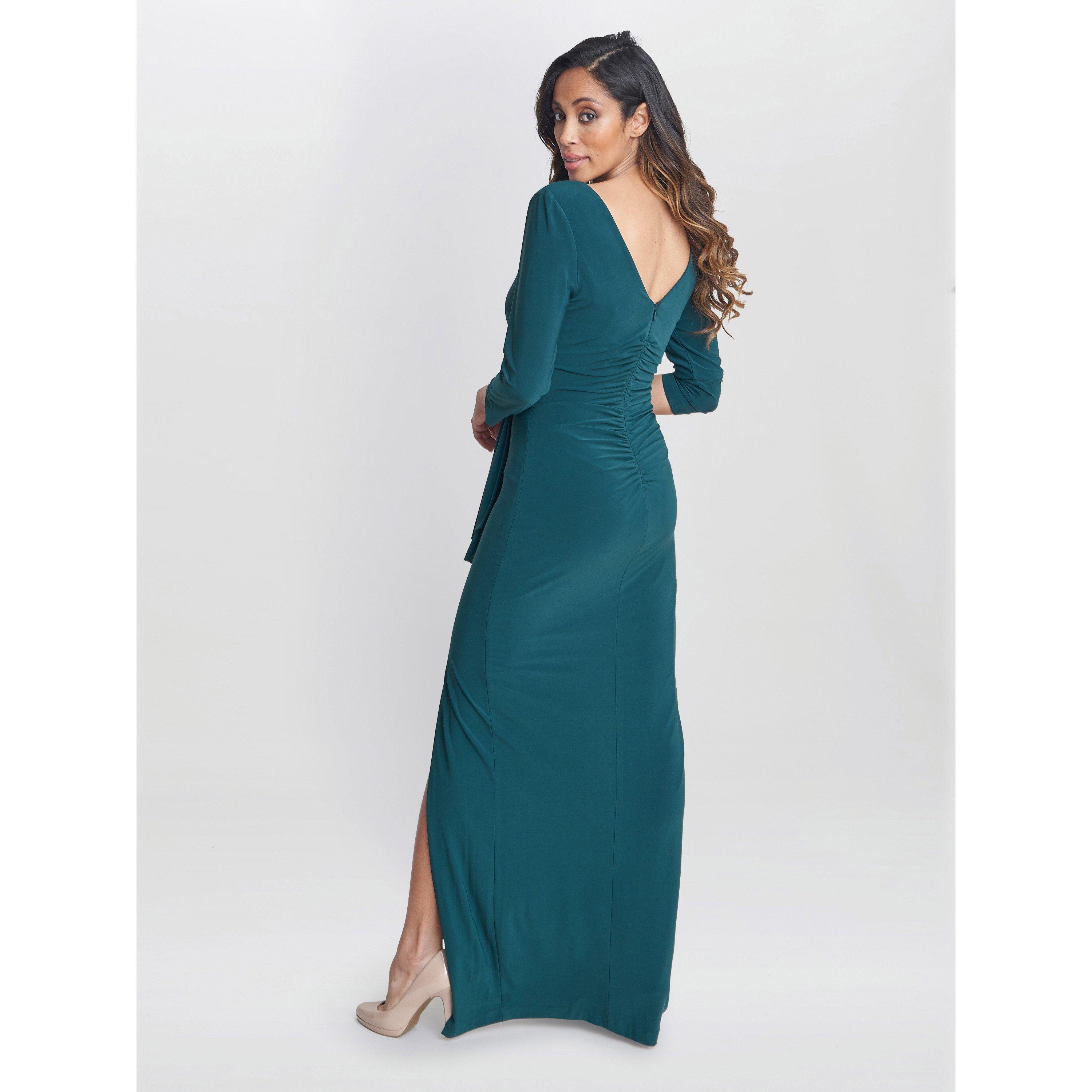 Green - Gina Bacconi - Misty Long Sleeve Ruched Maxi Dress - 2