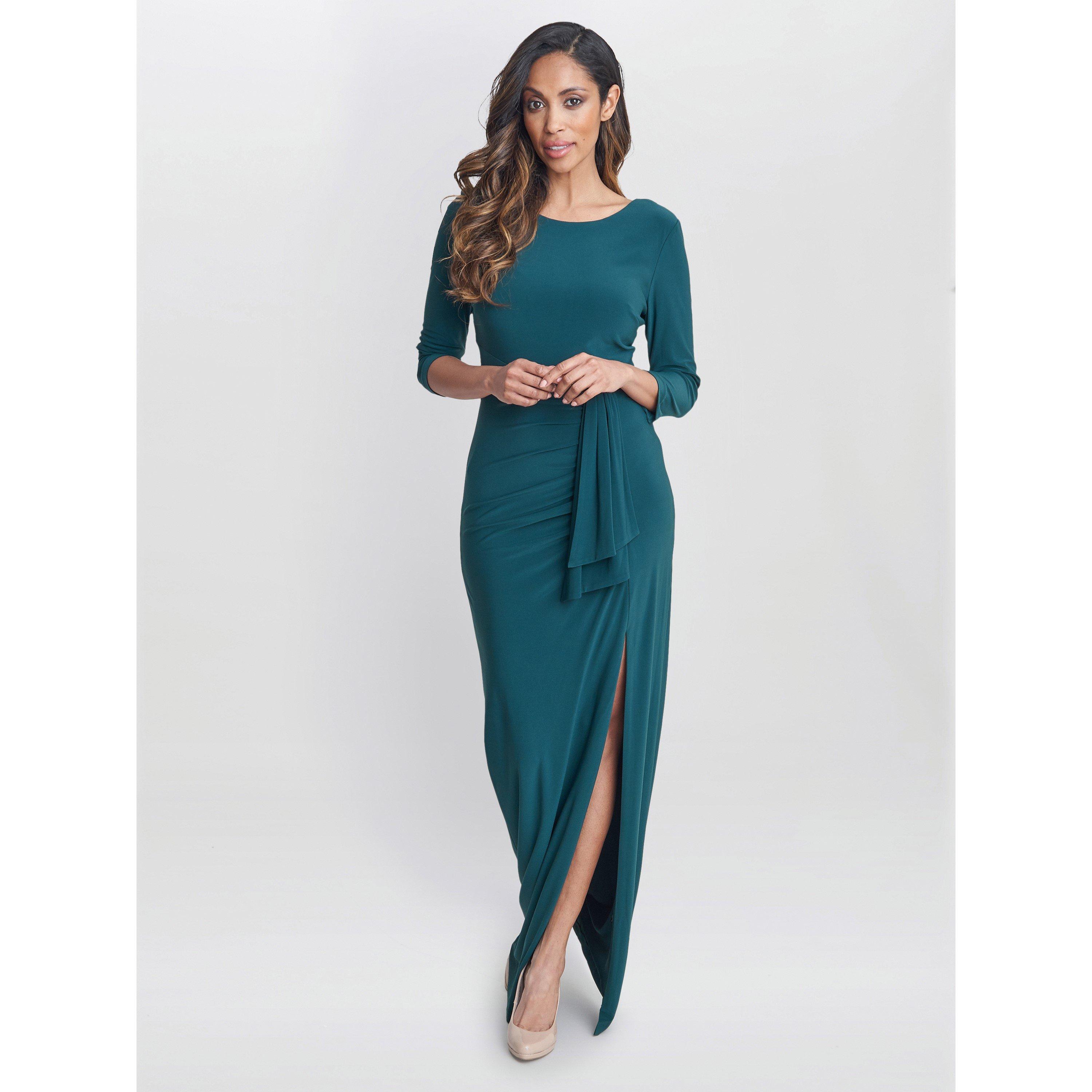 Green - Gina Bacconi - Misty Long Sleeve Ruched Maxi Dress - 3