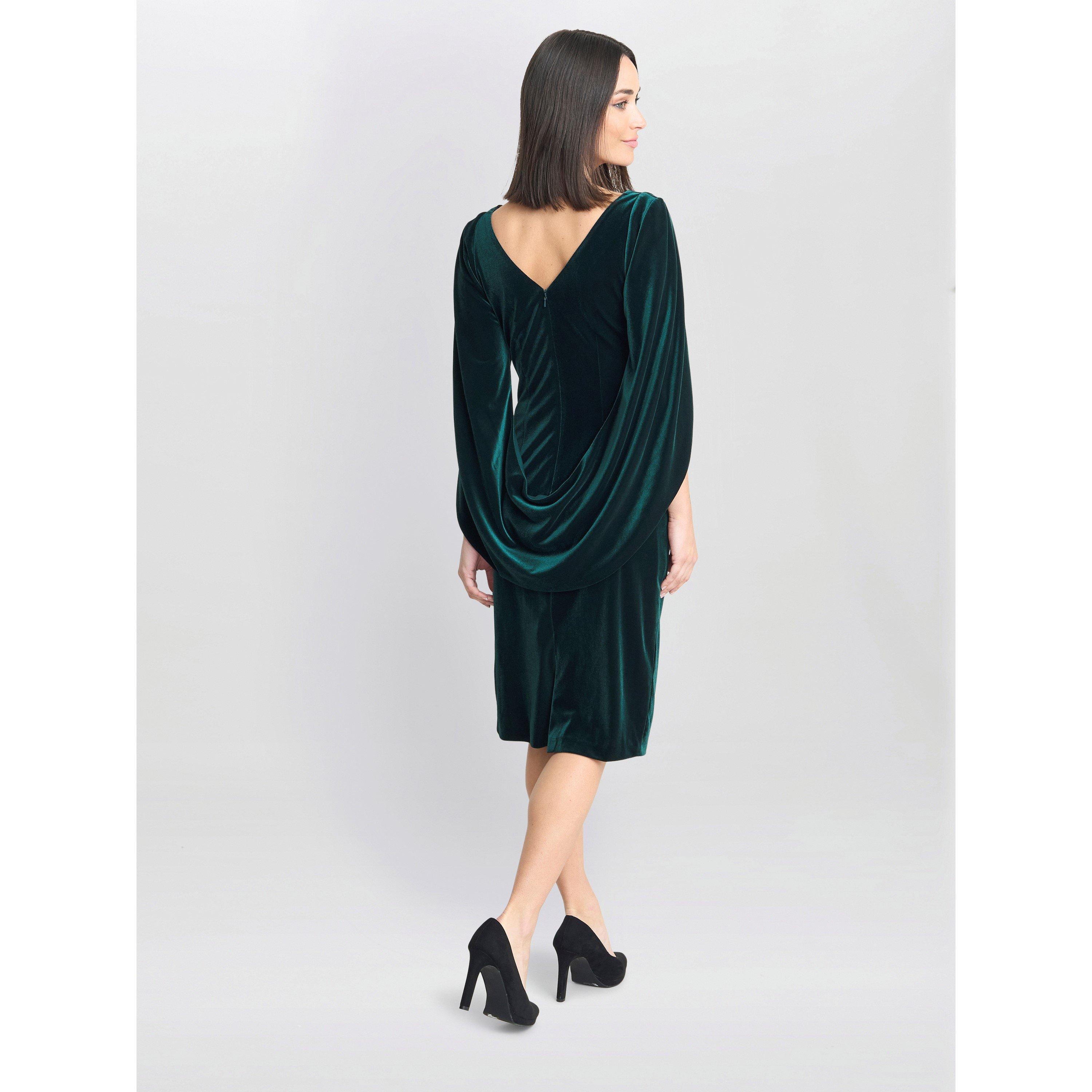 Bright Green - Gina Bacconi - Rosalind Velvet Dress With Back Piece - 2