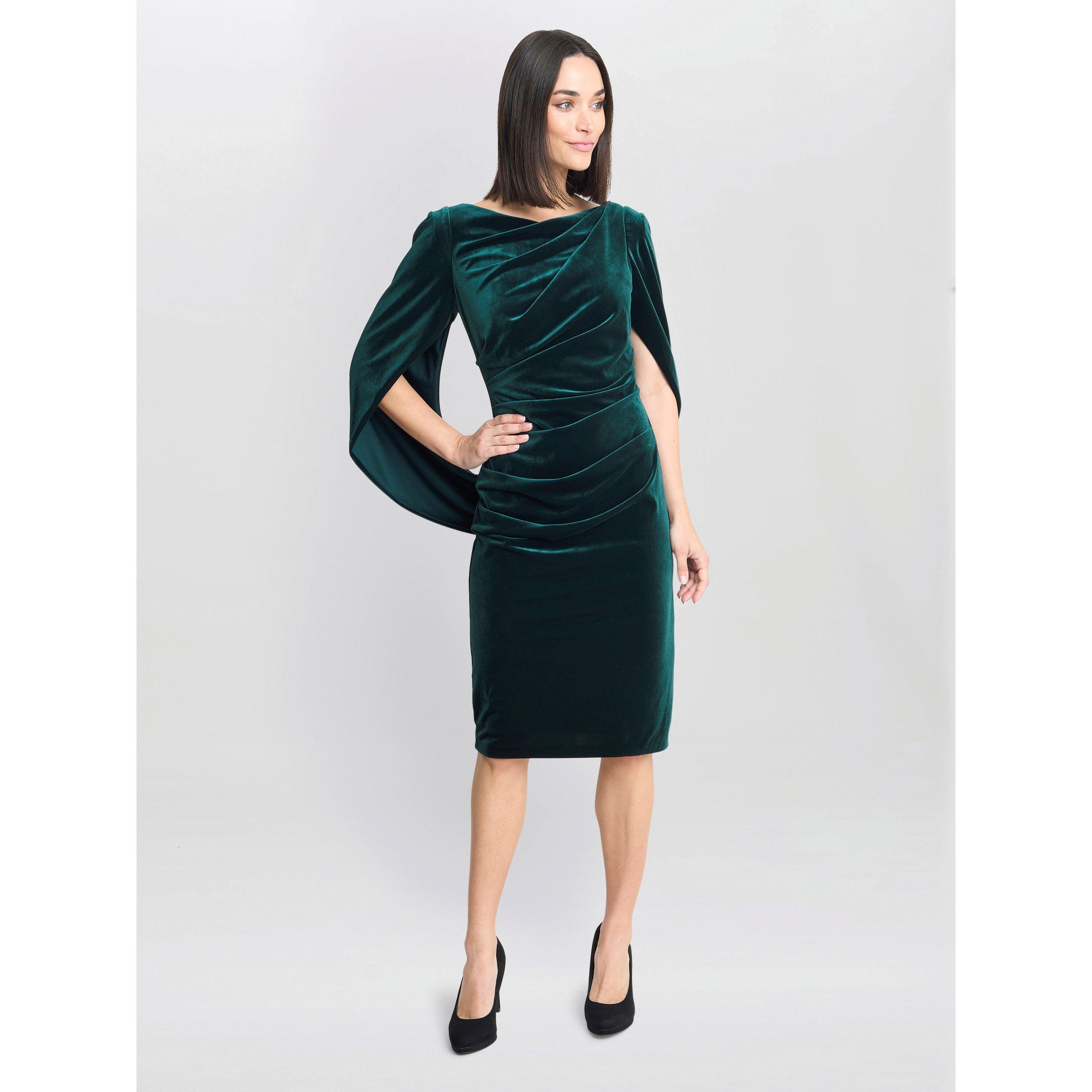 Bright Green - Gina Bacconi - Rosalind Velvet Dress With Back Piece - 3